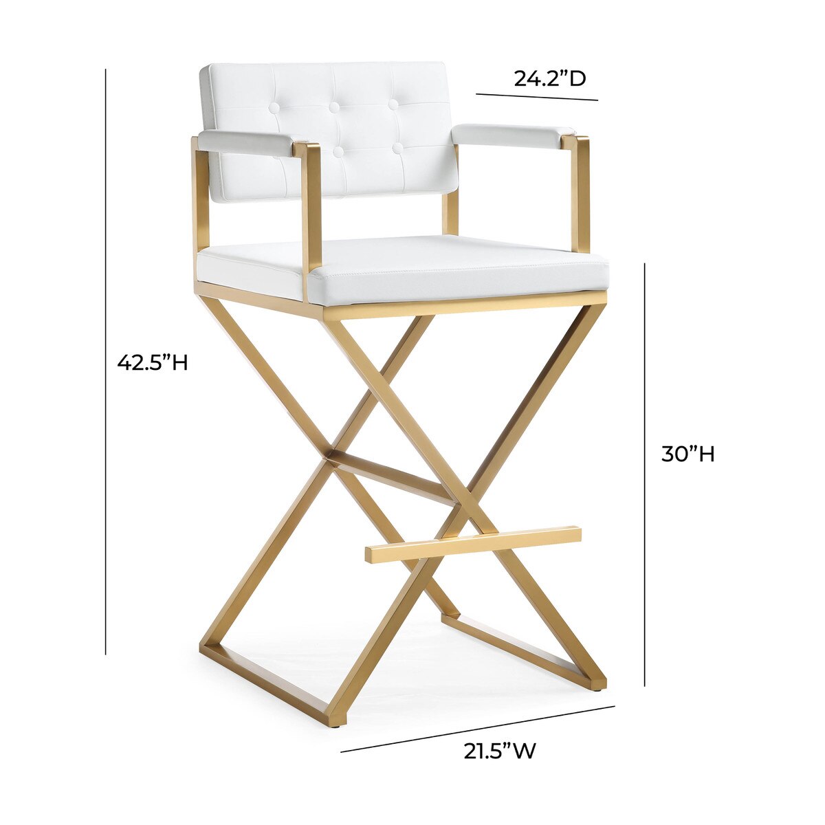 Director White Performance Vegan Leather and Gold Steel Barstool