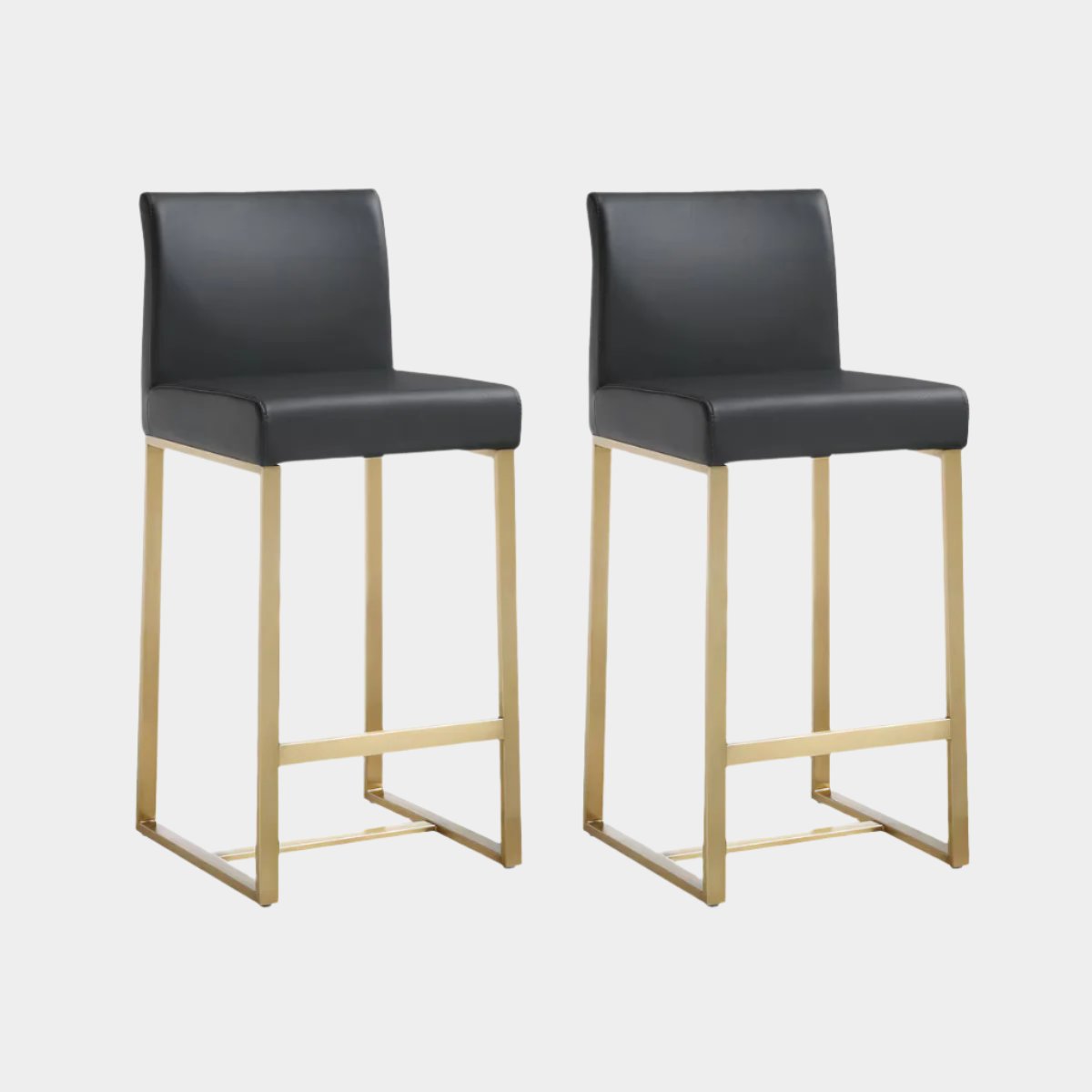 Denmark Black Performance Vegan Leather and Gold Steel Counter Stool - Set of 2