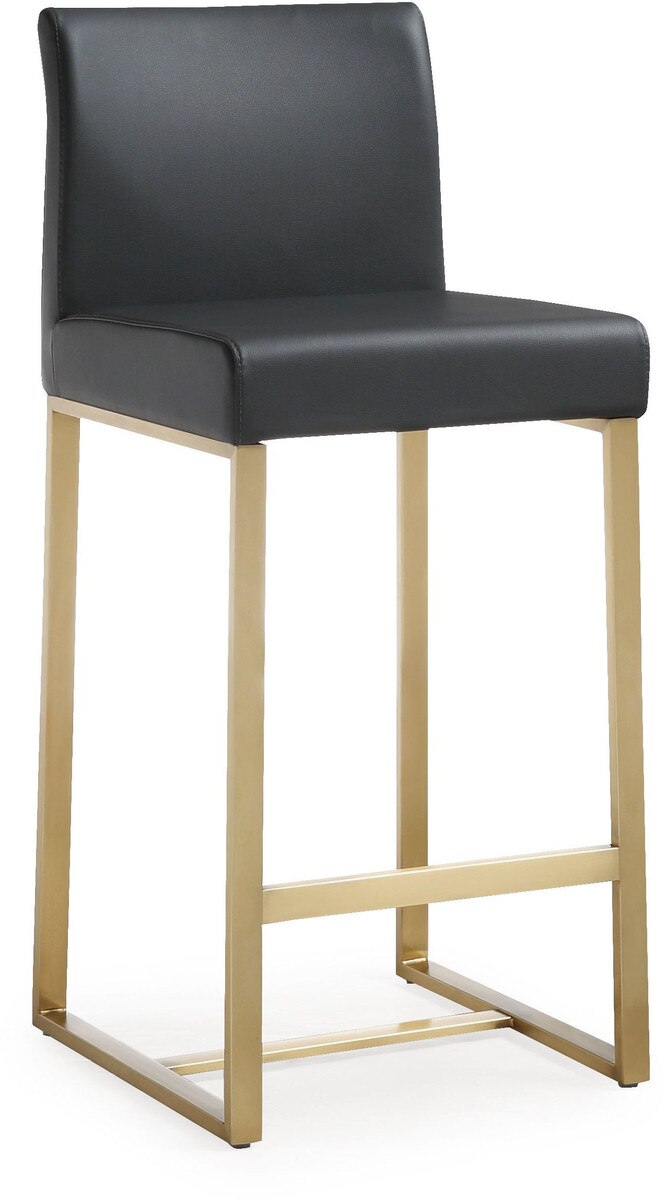 Denmark Black Performance Vegan Leather and Gold Steel Counter Stool - Set of 2