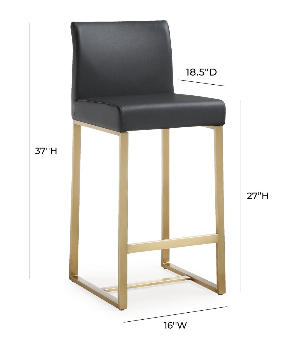 Denmark Black Performance Vegan Leather and Gold Steel Counter Stool - Set of 2