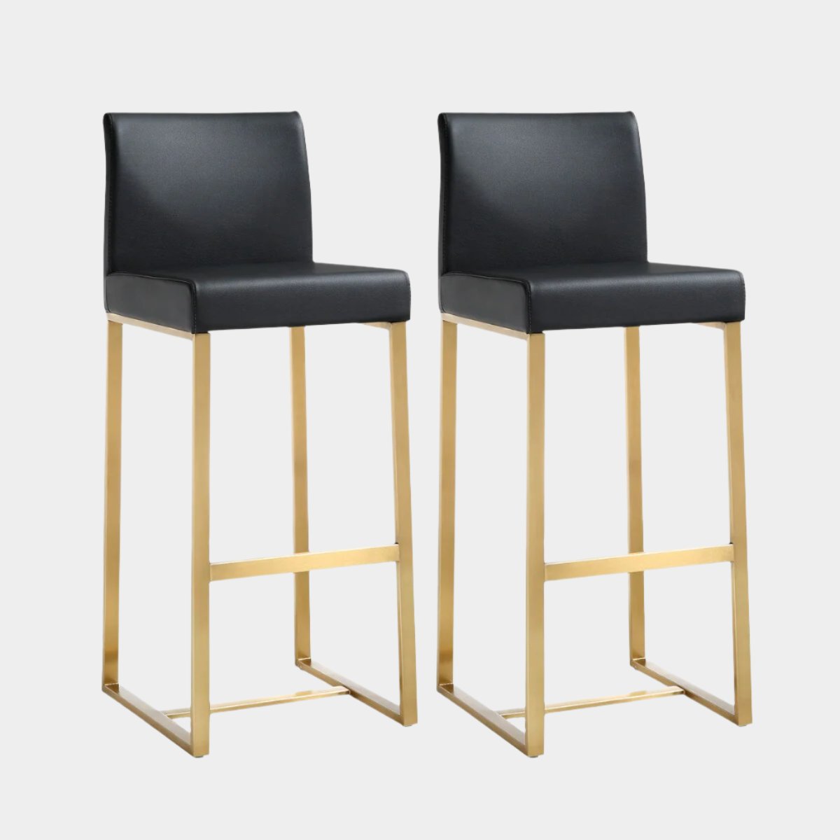 Denmark Black Performance Vegan Leather and Gold Steel Barstool - Set of 2