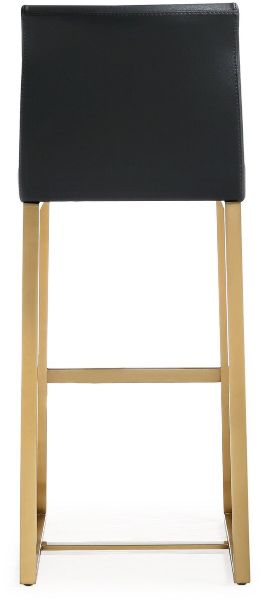 Denmark Black Performance Vegan Leather and Gold Steel Barstool - Set of 2