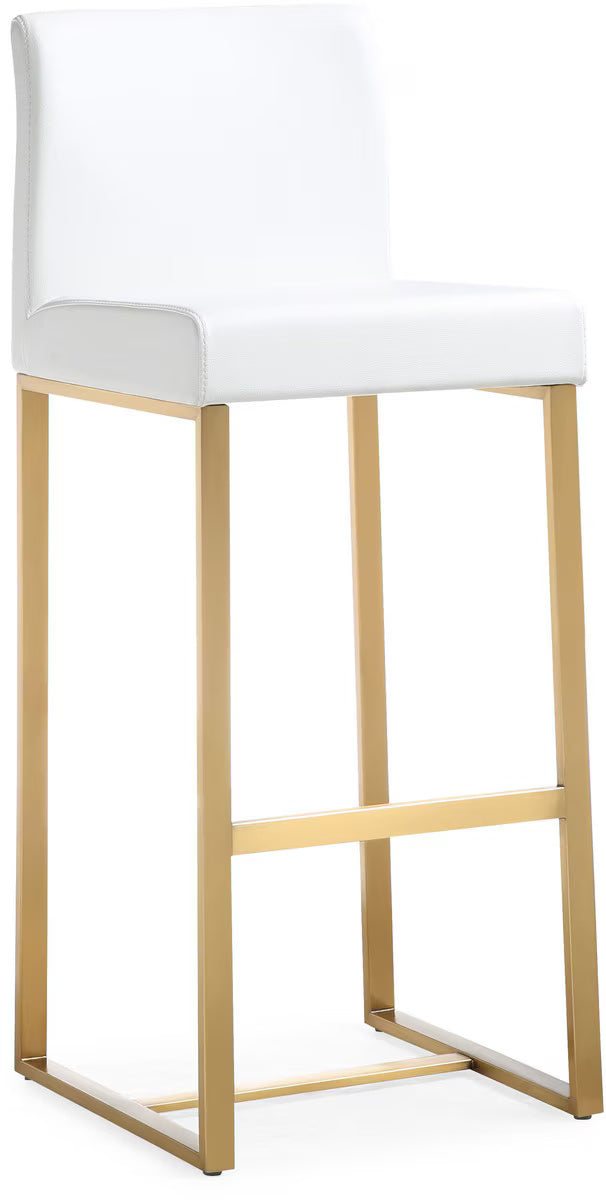 Denmark White Performance Vegan Leather and Gold Steel Barstool - Set of 2