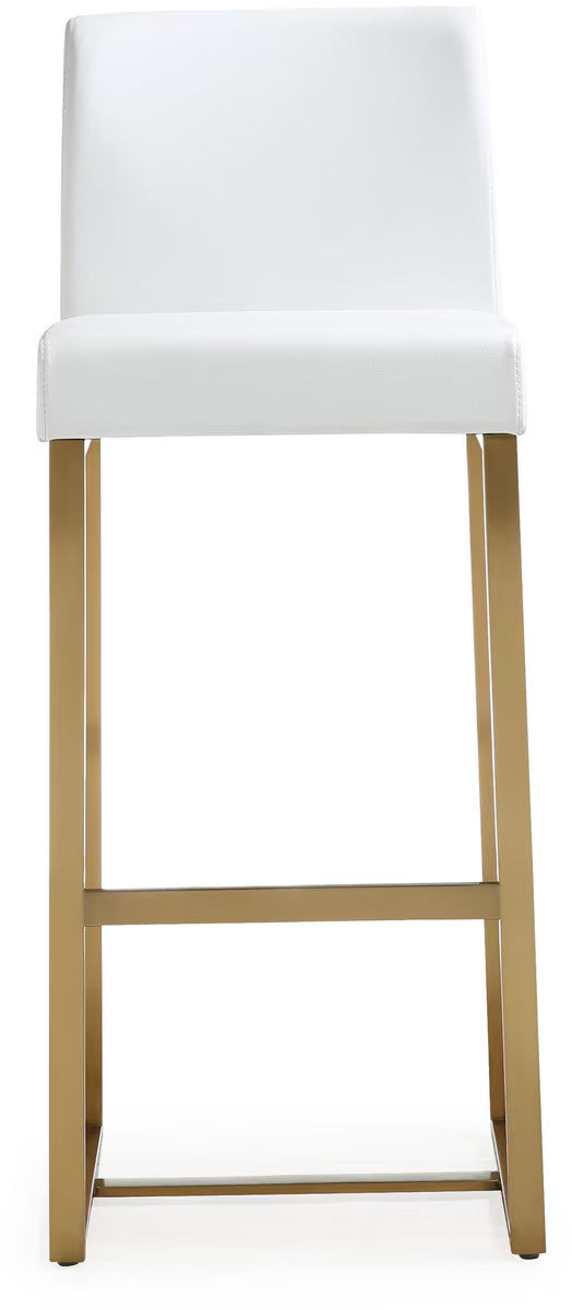 Denmark White Performance Vegan Leather and Gold Steel Barstool - Set of 2