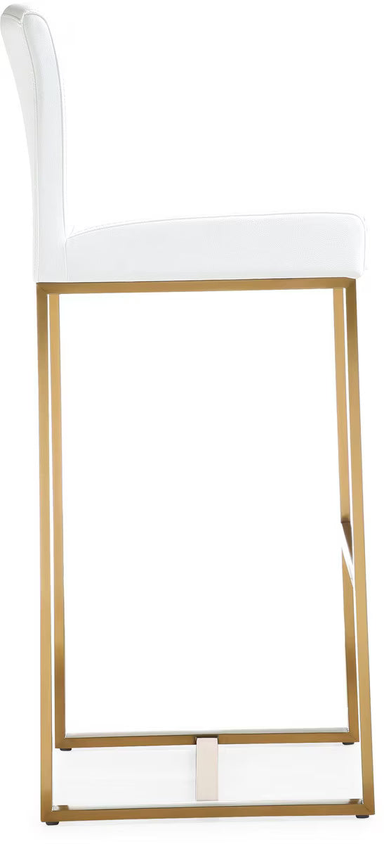 Denmark White Performance Vegan Leather and Gold Steel Barstool - Set of 2