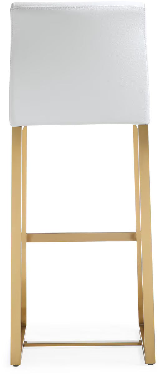 Denmark White Performance Vegan Leather and Gold Steel Barstool - Set of 2