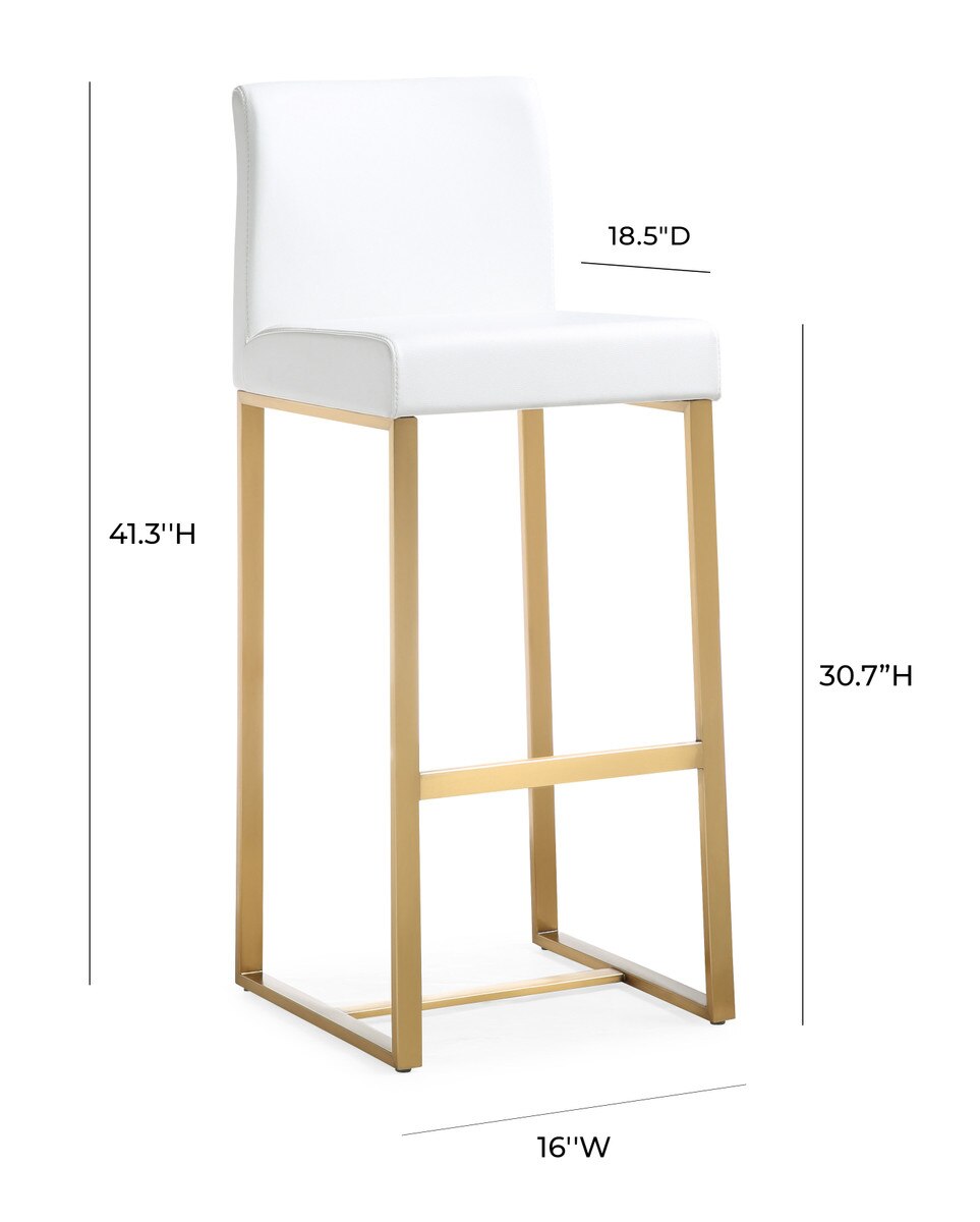 Denmark White Performance Vegan Leather and Gold Steel Barstool - Set of 2