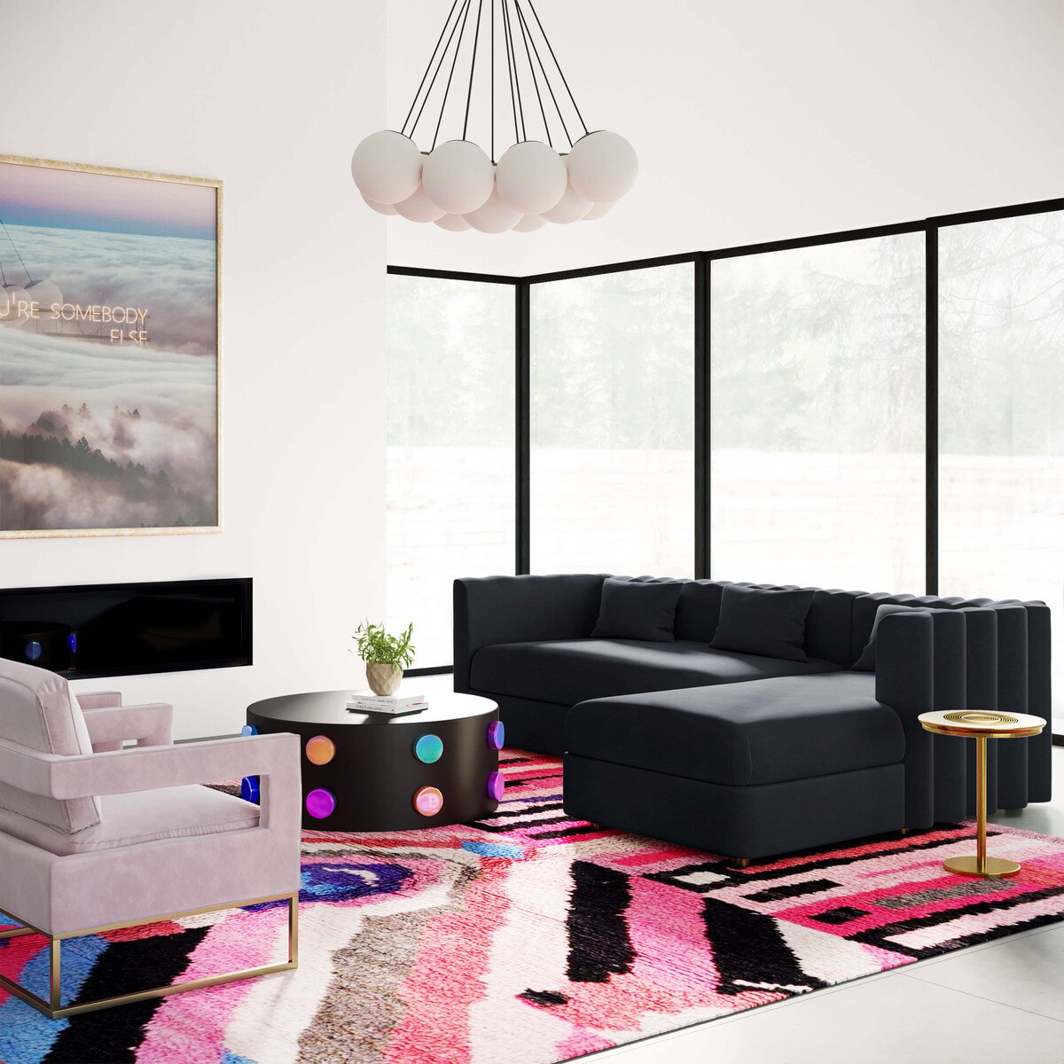 Callie Black Velvet Sectional - RAF