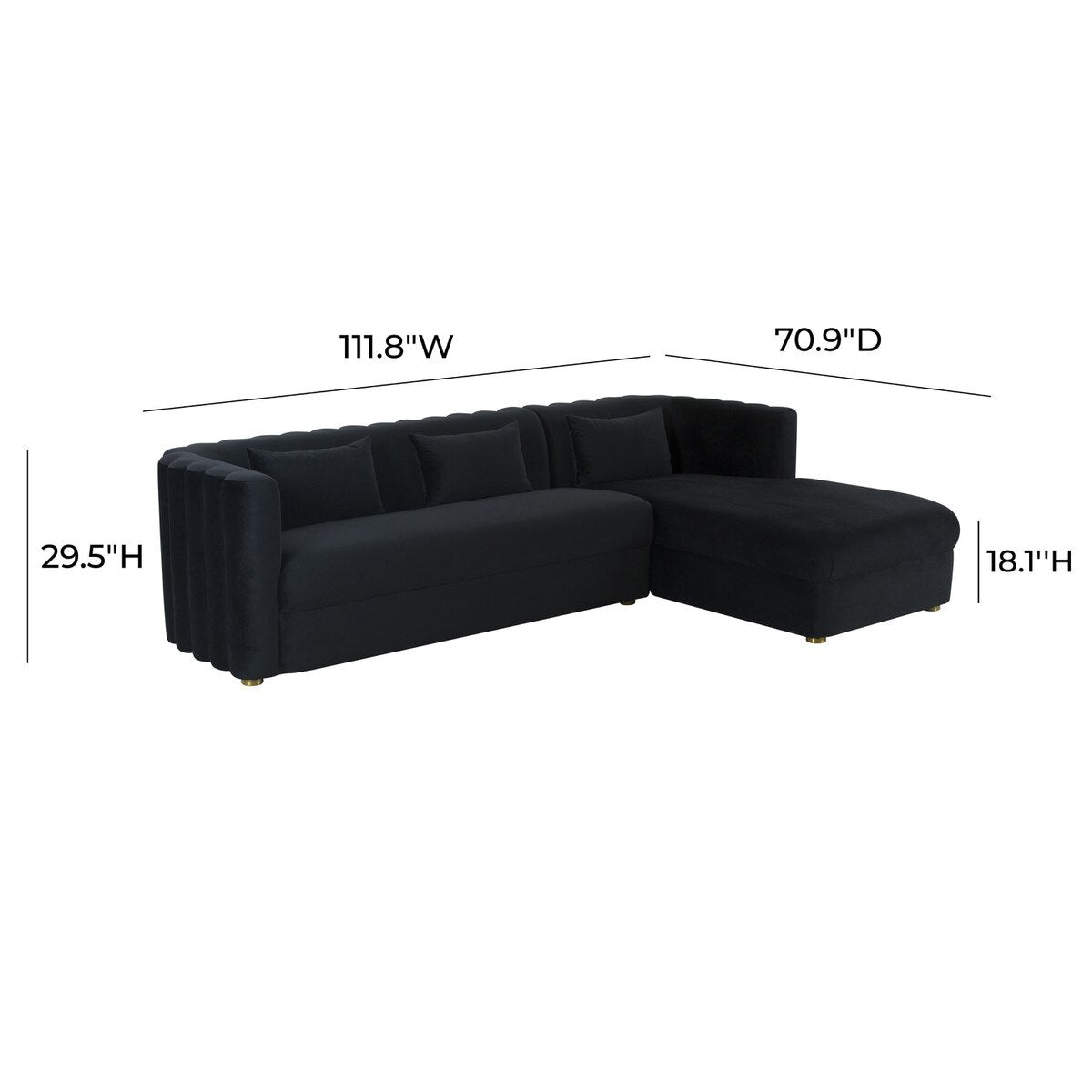 Callie Black Velvet Sectional - RAF