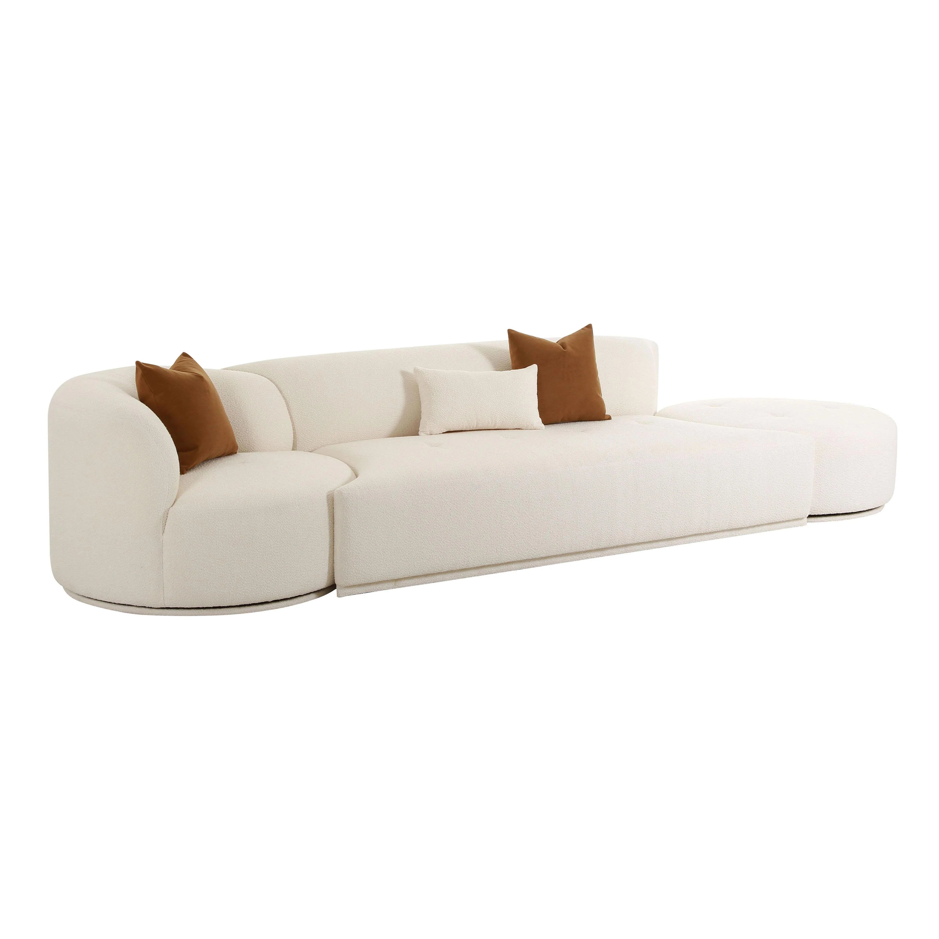 Canapé modulaire avec méridienne 3 pièces Boucle crème Fickle