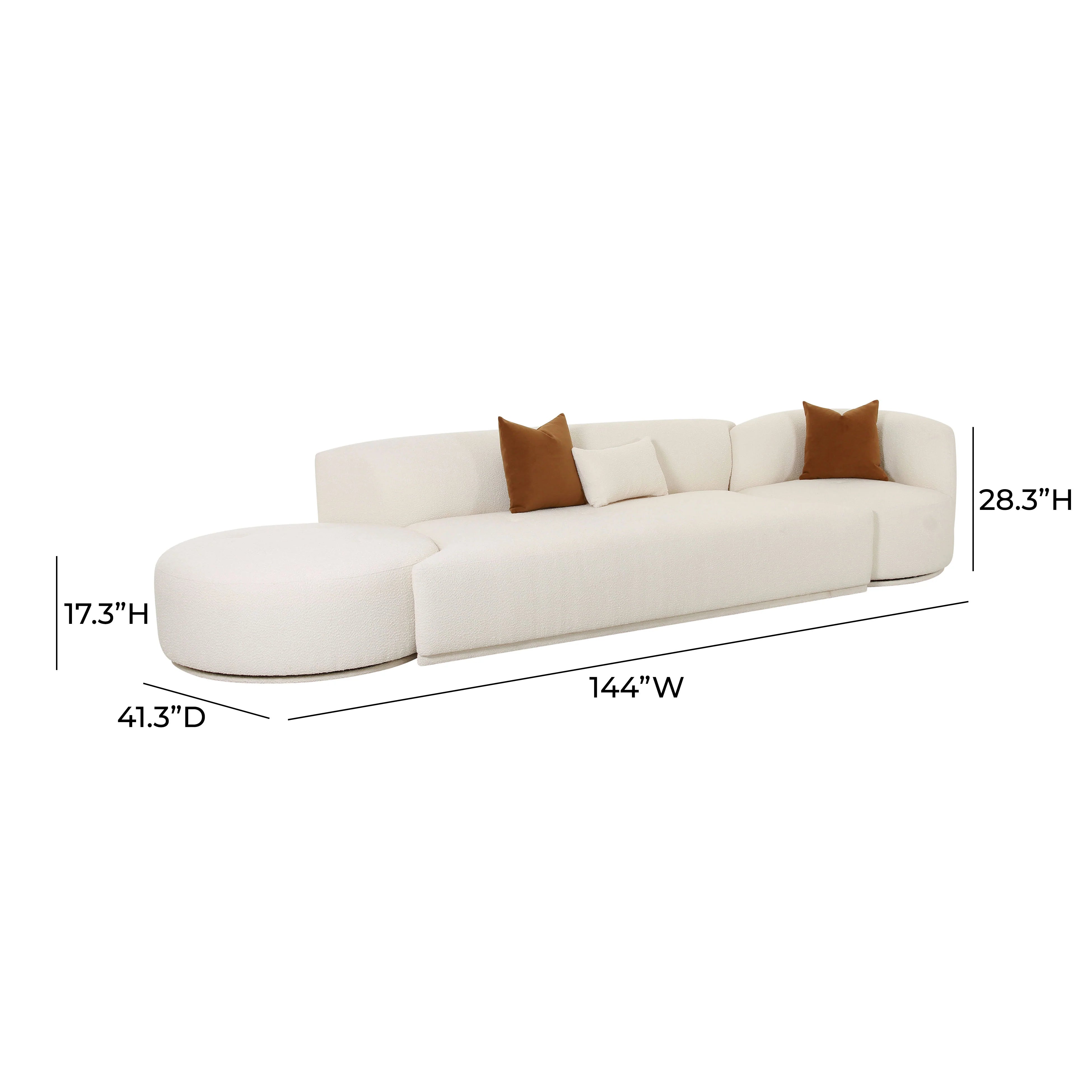 Canapé modulaire avec méridienne 3 pièces Boucle crème Fickle
