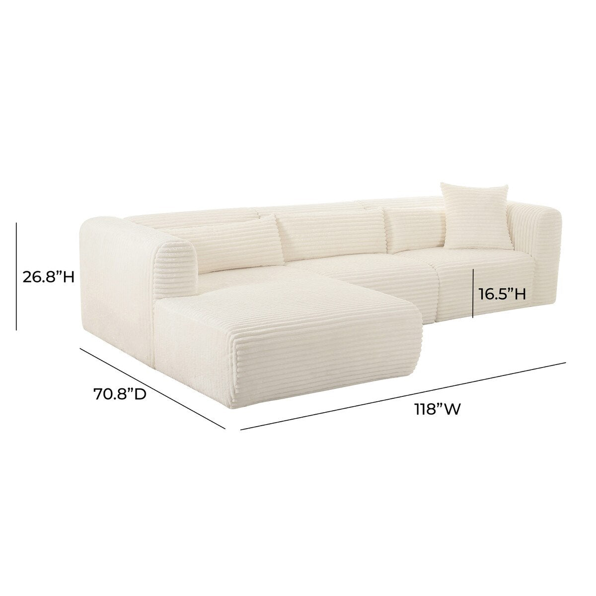 Tarra Fluffy Oversized Cream Corduroy Modular LAF Sectional