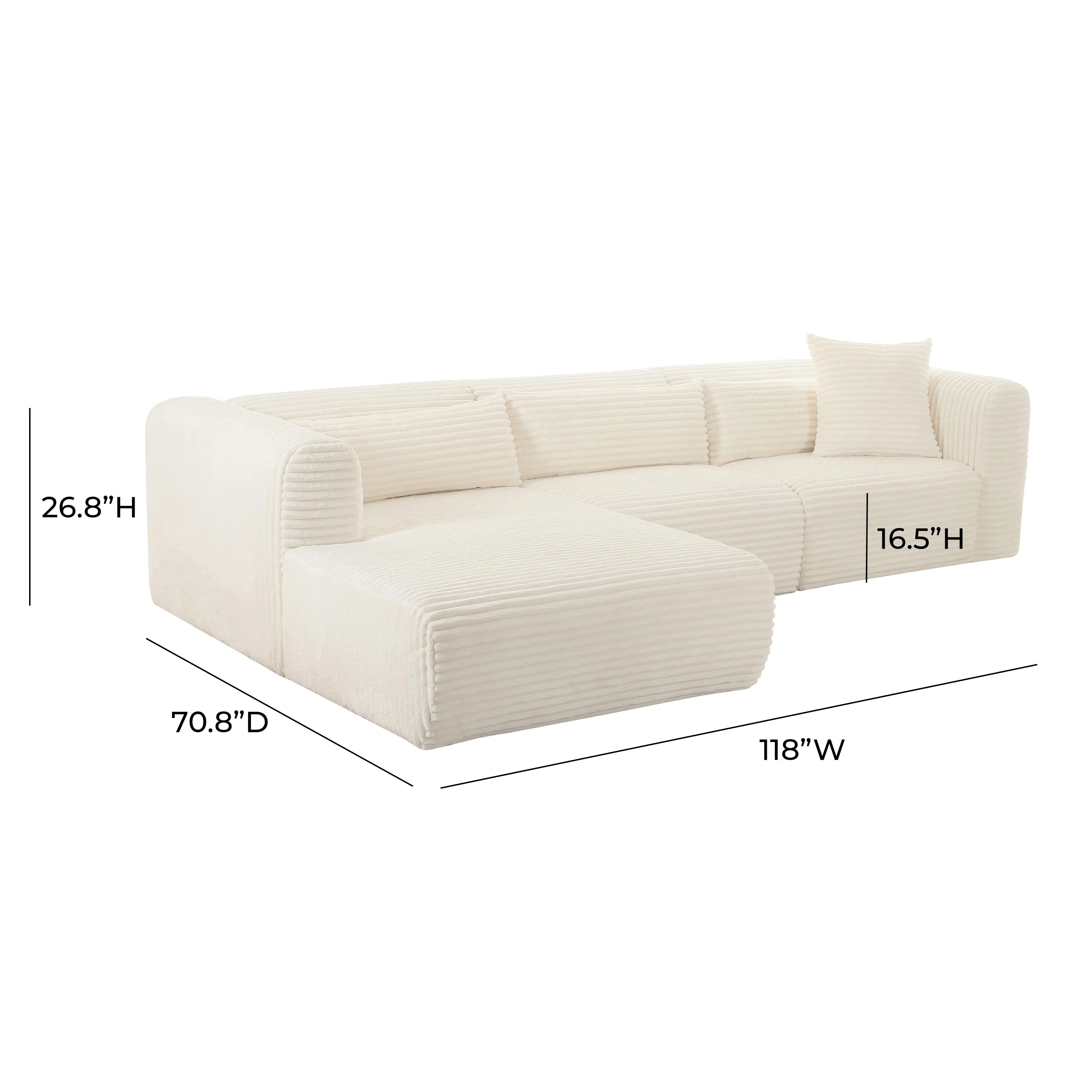 Tarra 3-Piece Fluffy Oversized Performance Corduroy Modular L-Shaped Sectional