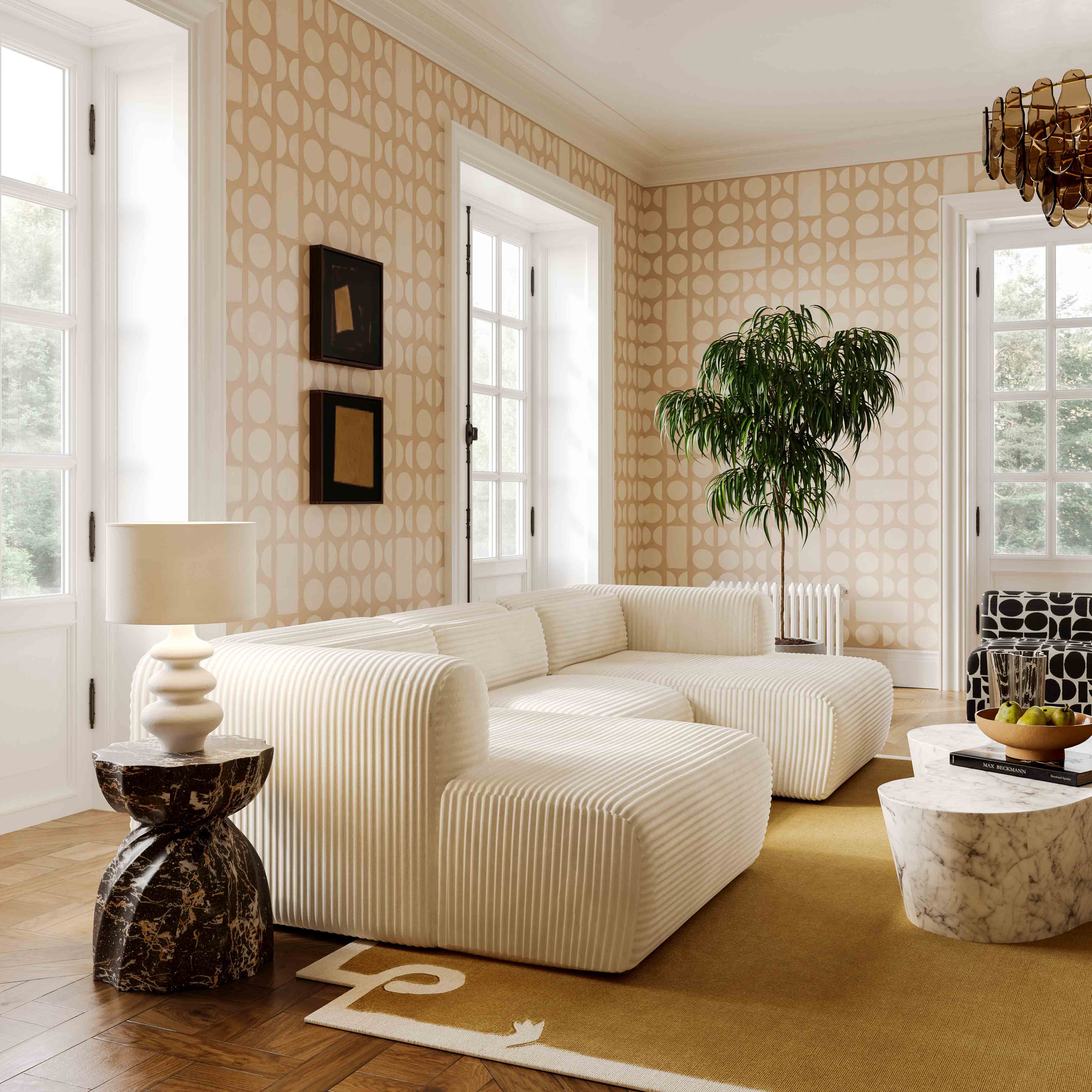 Tarra 4-Piece Fluffy Oversized Performance Corduroy Modular U-Sectional