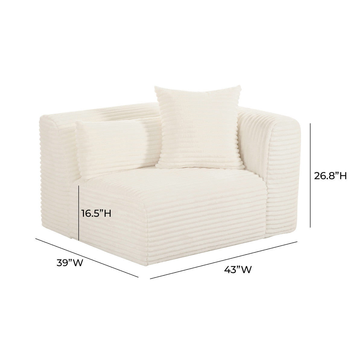 Tarra Fluffy Oversized Cream Corduroy Modular Corner Chair