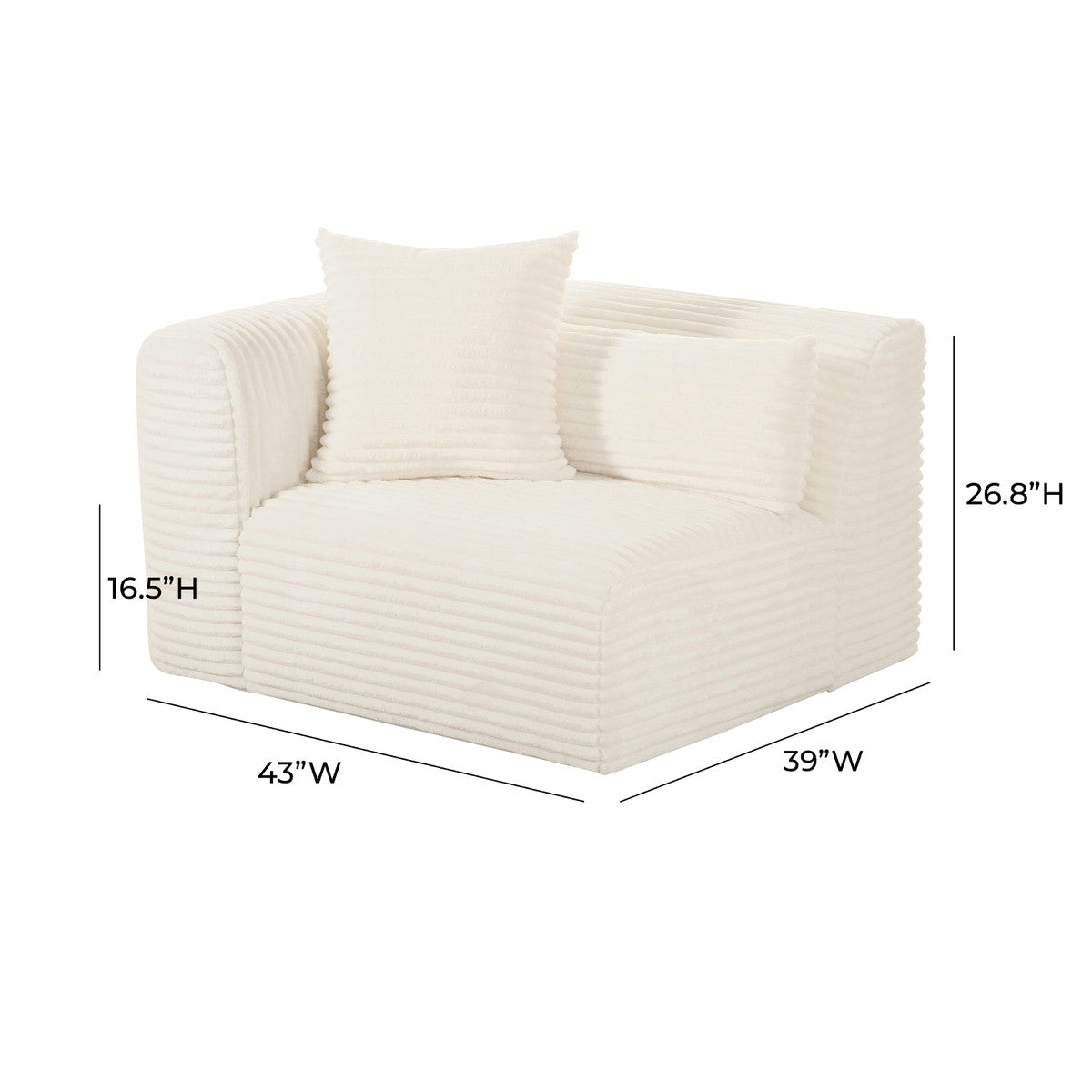 Tarra Fluffy Oversized Cream Corduroy Modular Corner Chair