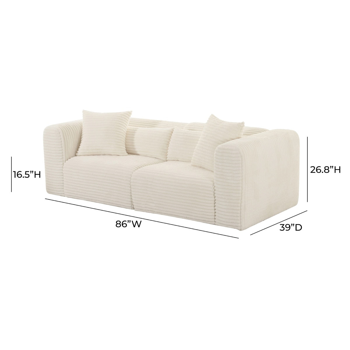 Tarra Fluffy Oversized Cream Corduroy Modular Loveseat