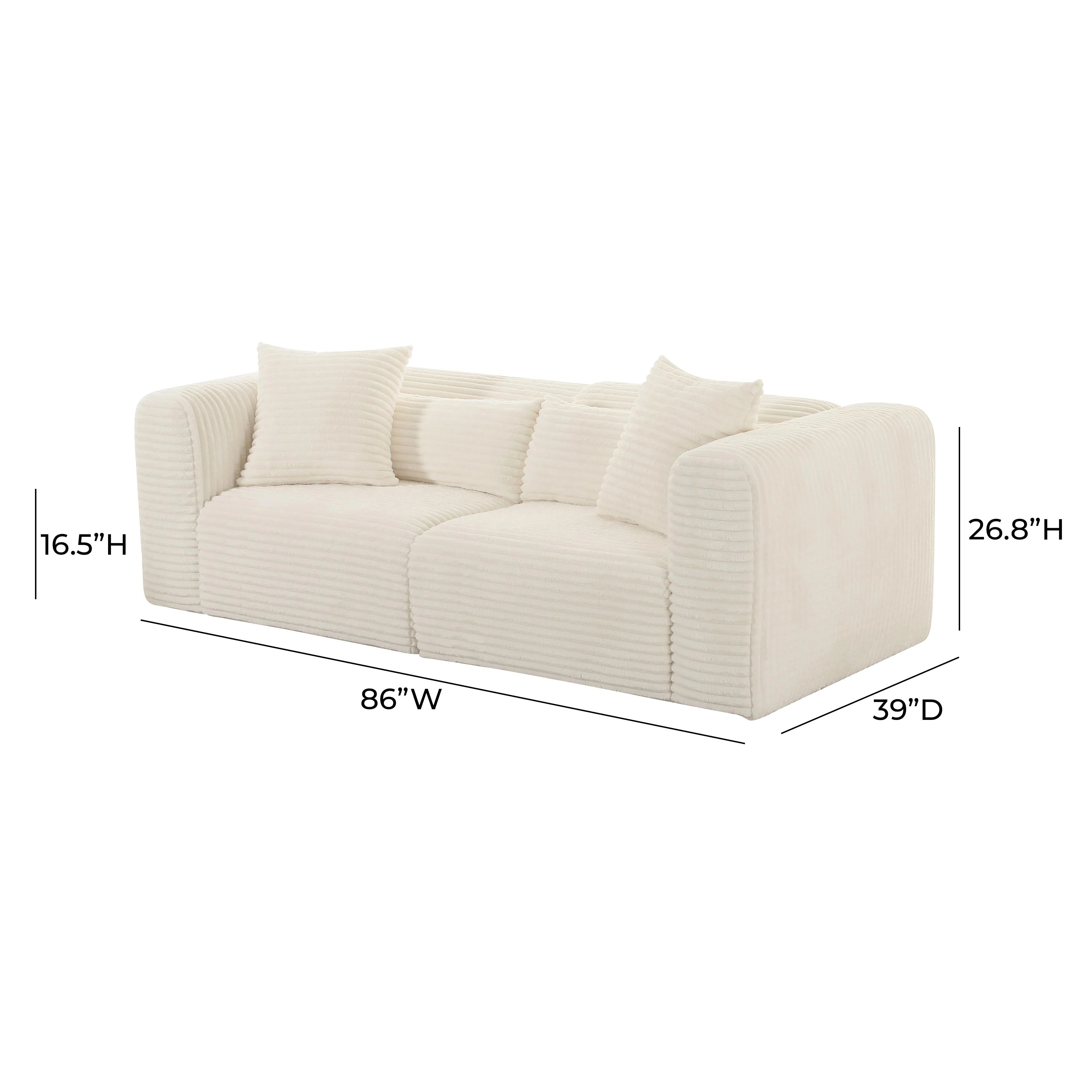 Tarra 86" Fluffy Oversized Performance Corduroy Modular Loveseat