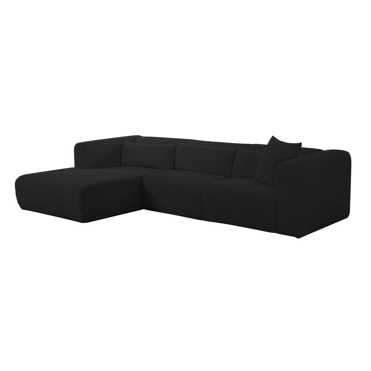 Tarra Fluffy Oversized Black Corduroy Modular LAF Sectional