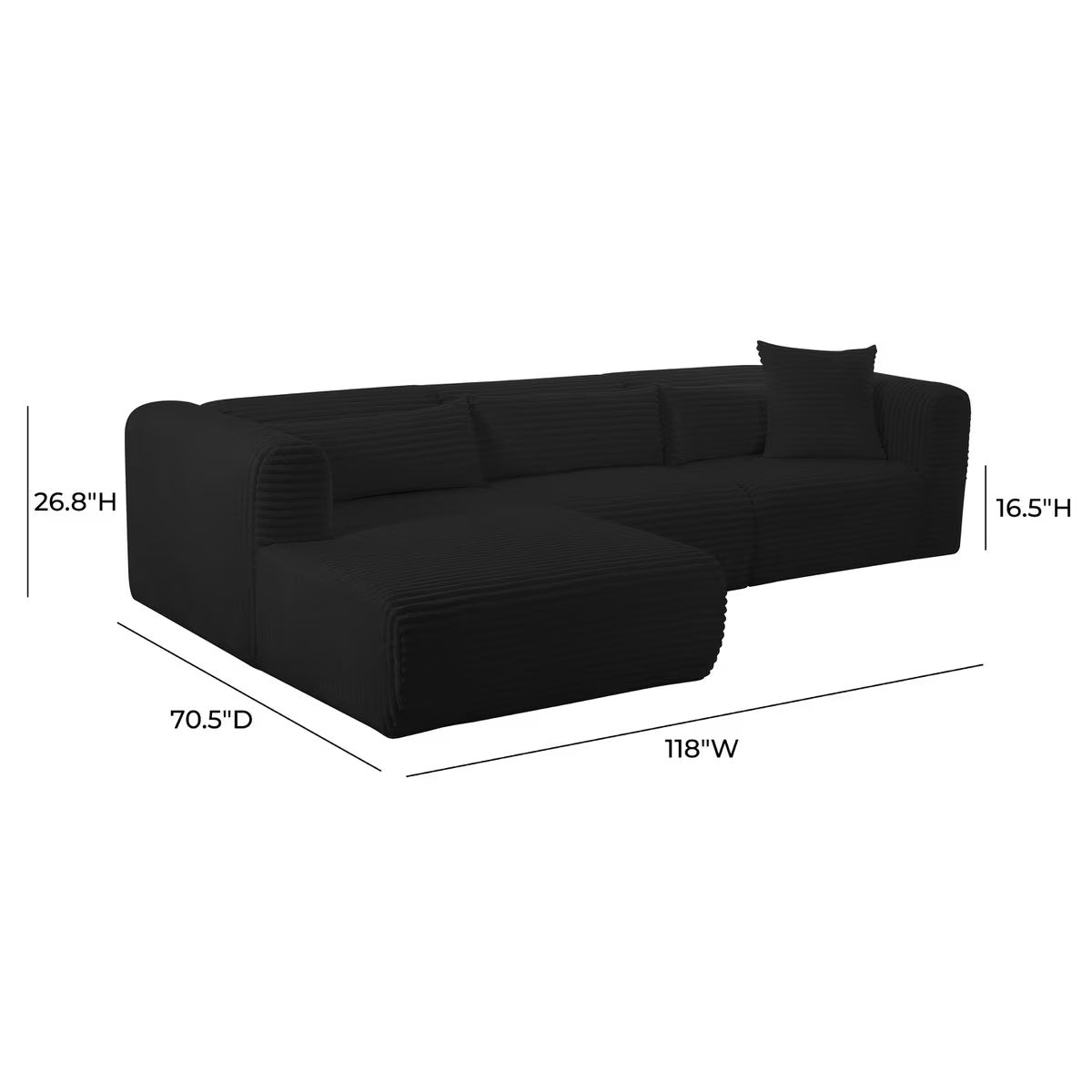 Tarra Fluffy Oversized Black Corduroy Modular LAF Sectional