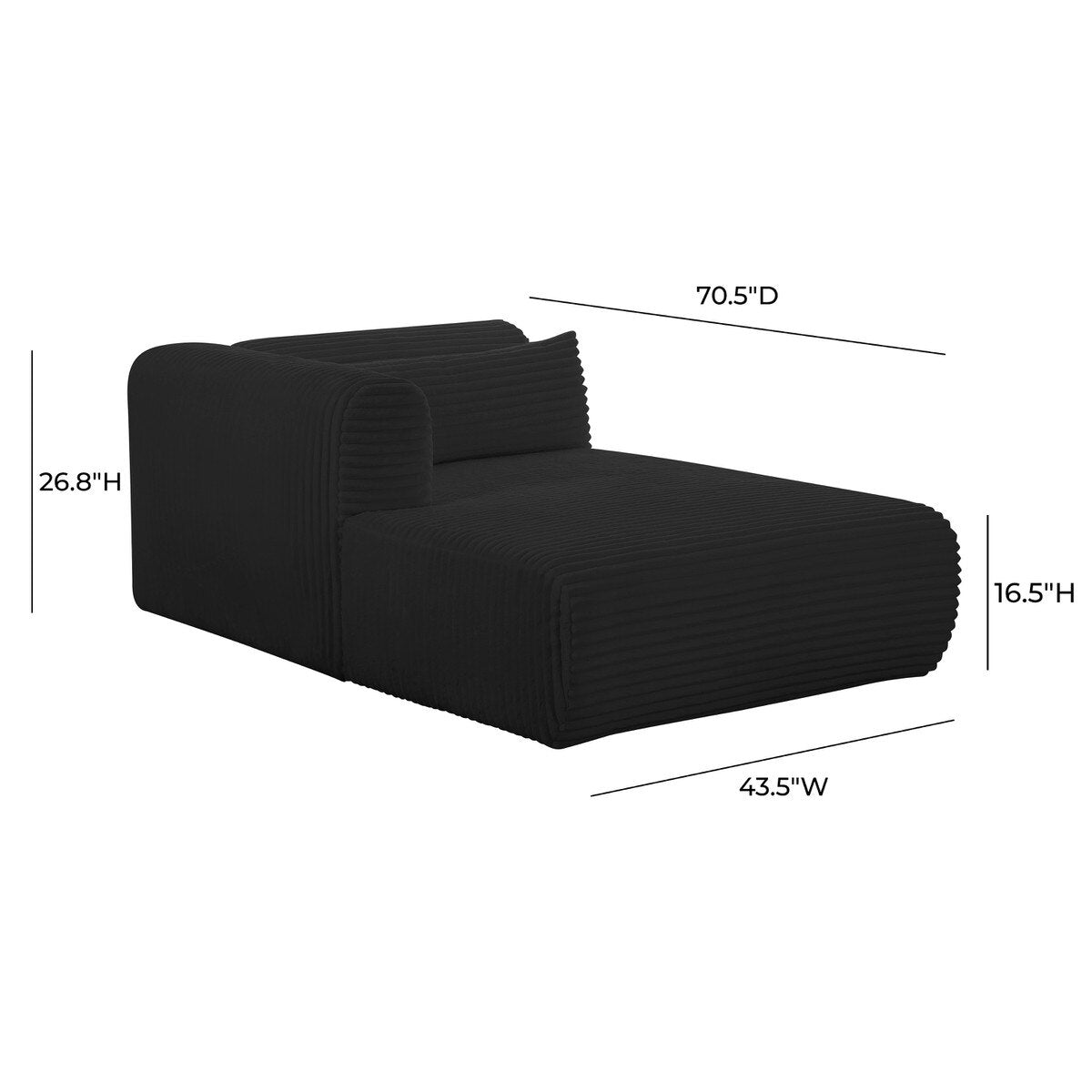 Tarra Fluffy Oversized Black Corduroy Modular LAF Chaise