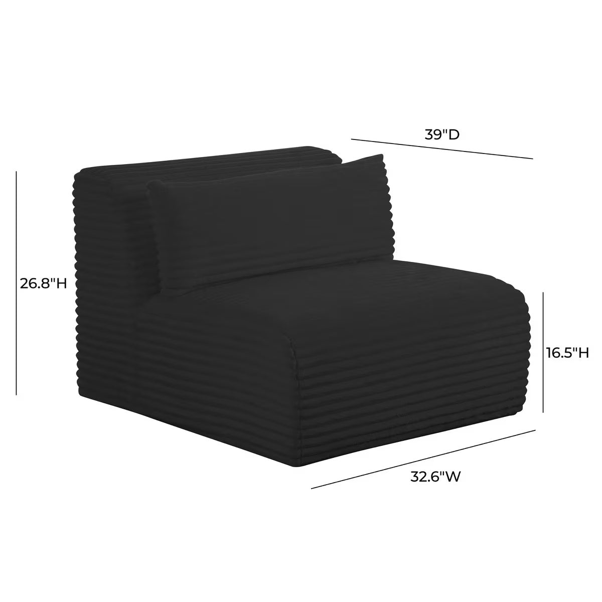 Tarra Fluffy Oversized Black Corduroy Modular Armless Chair