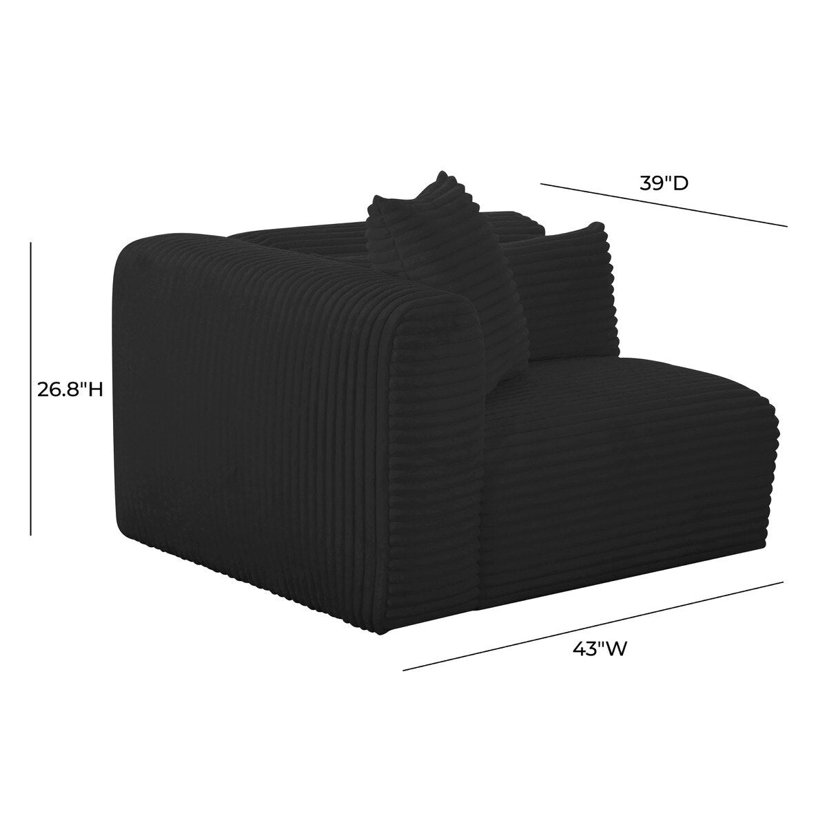 Tarra Fluffy Oversized Black Corduroy Modular LAF Corner Chair