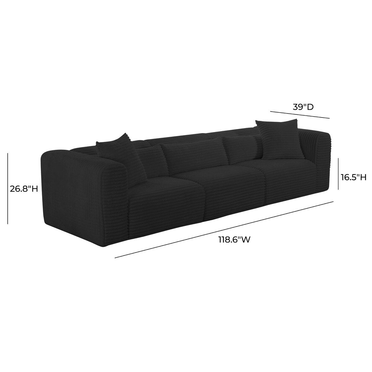 Tarra Fluffy Oversized Black Corduroy Modular Sofa