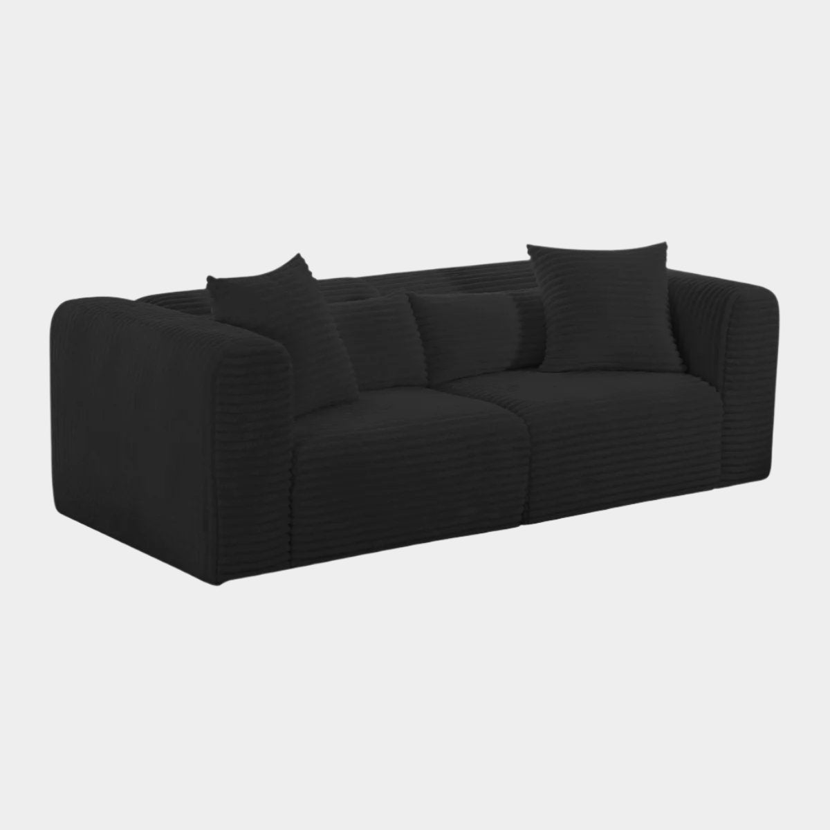 Tarra Fluffy Oversized Black Corduroy Modular Loveseat