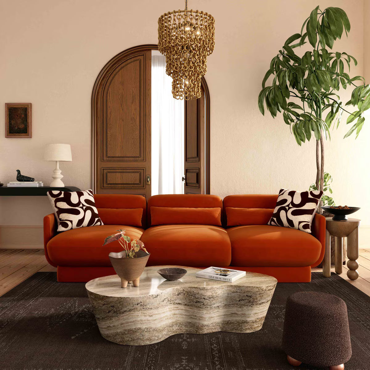 Azalea Rust Orange Velvet Sofa