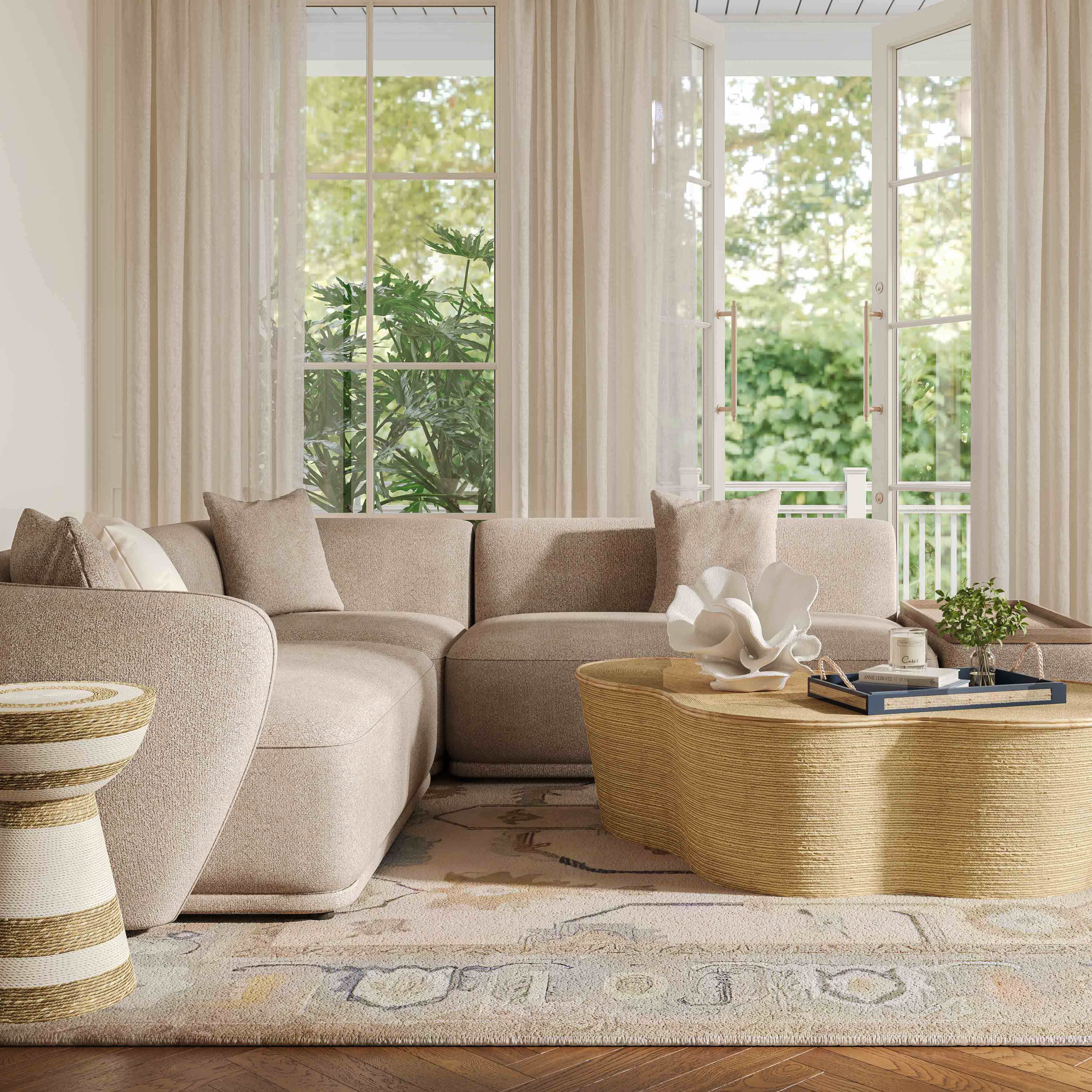 Sylvie 4-Piece Cream Performance Boucle Chaise Sectional
