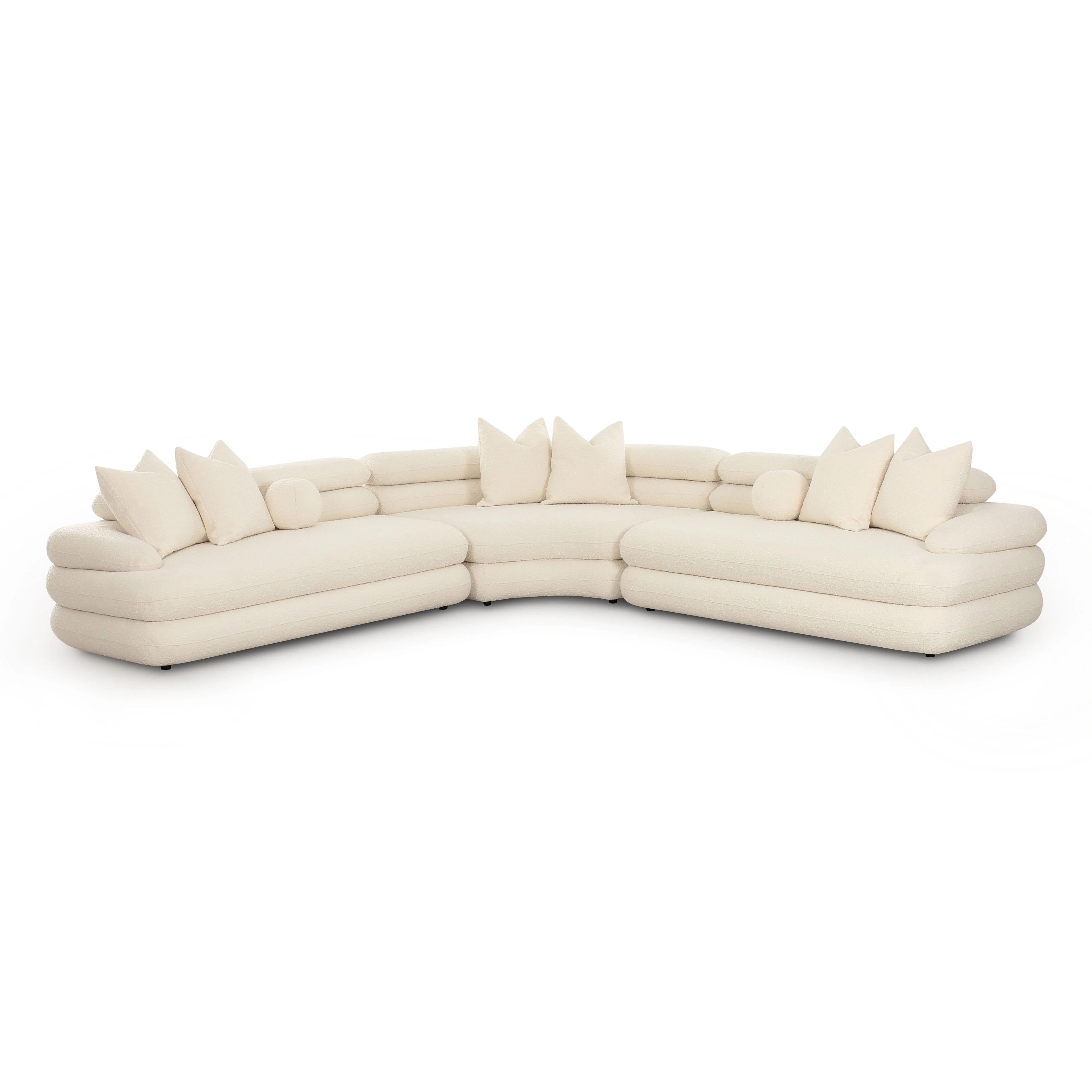 Lulu 3-Piece Cream Performance Boucle Modular Curved L-Sectional