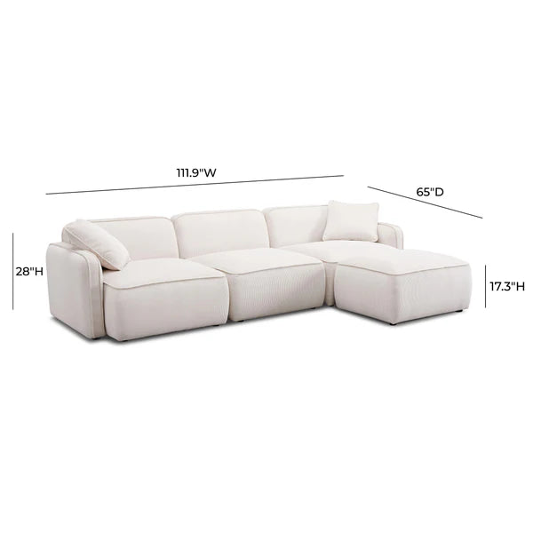 Travie Performance Corduroy Velvet 4-Piece Modular Sectional