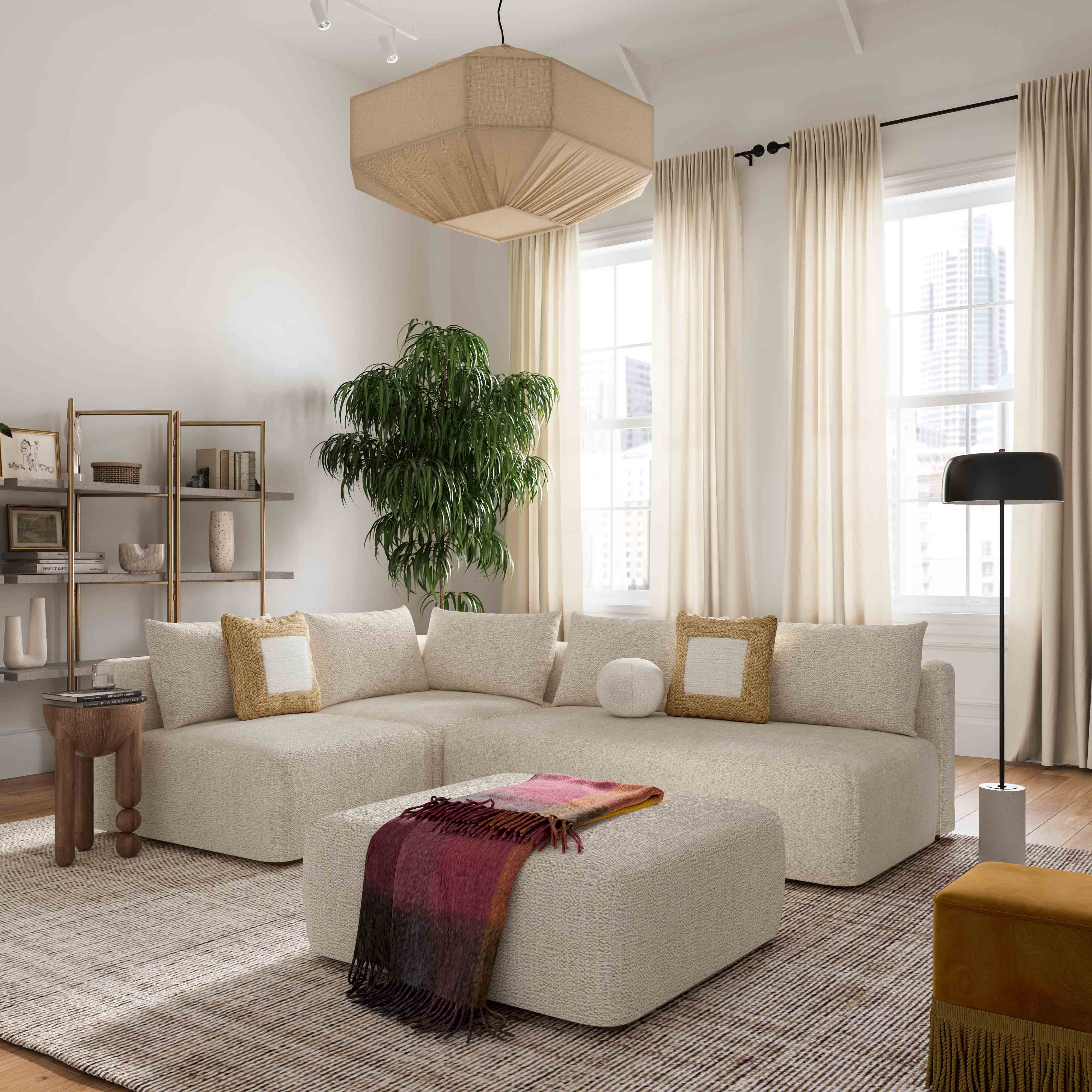 Hangover Contract-Grade Textured Fabric Ottoman