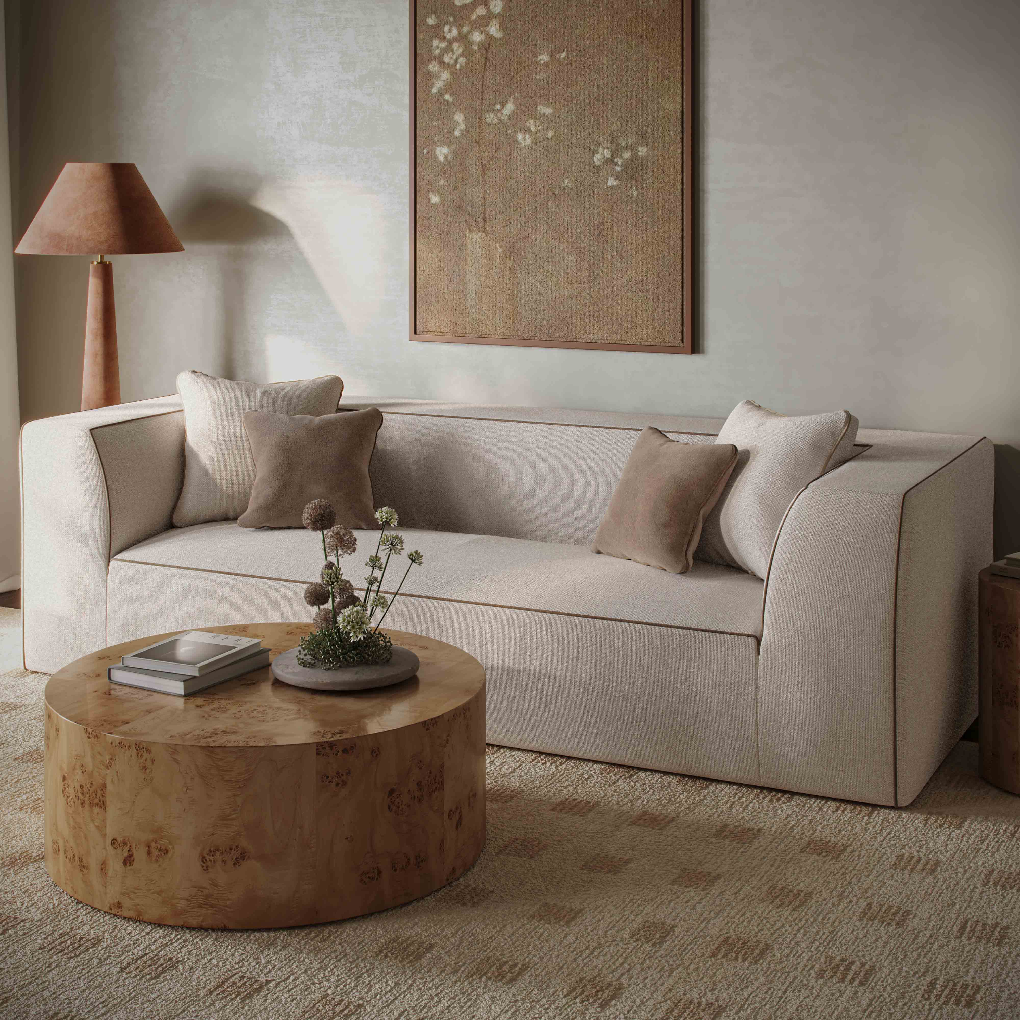 Tristine 96" Cream Contract-Grade Linen Sofa