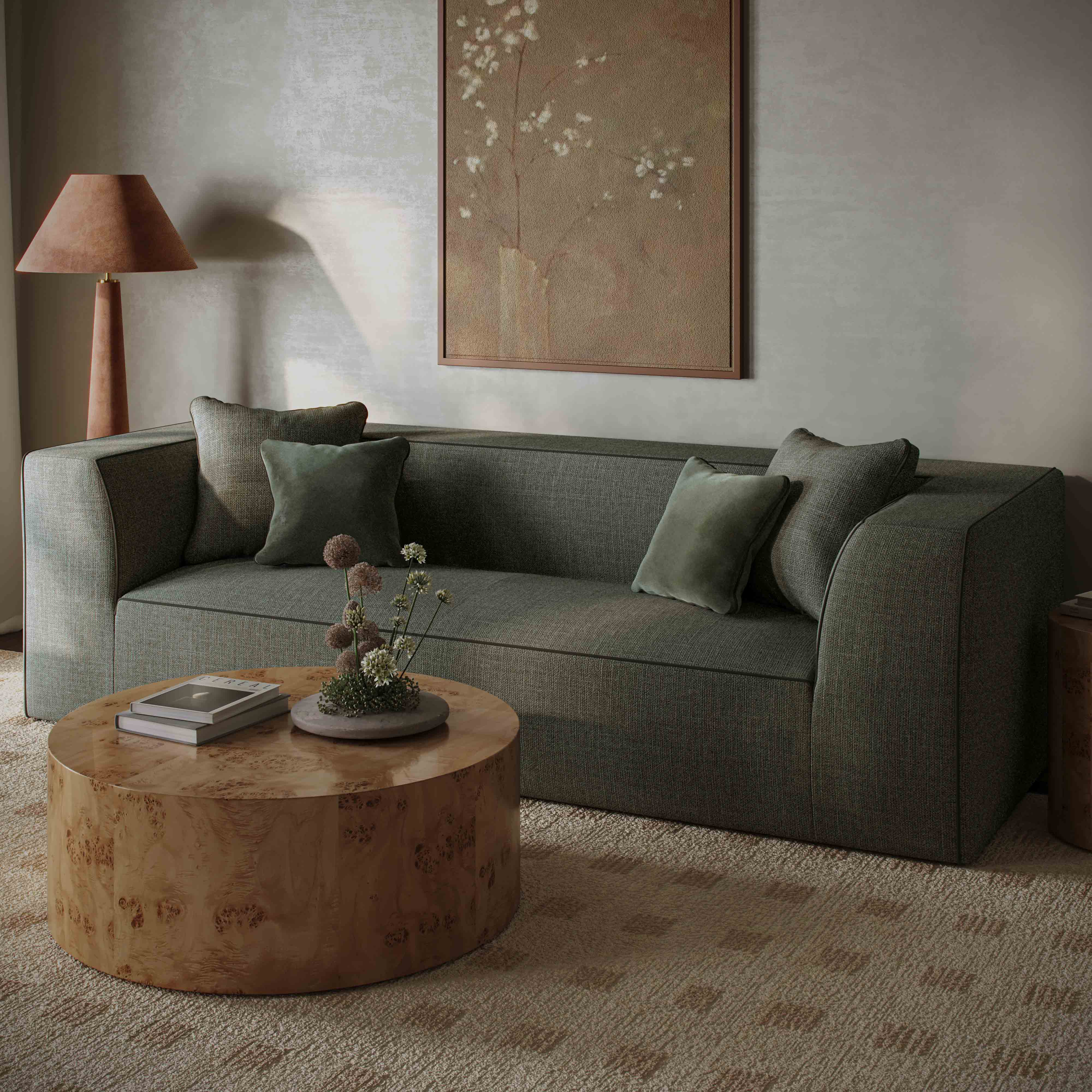 Tristine 96" Olive Green Upcycled Performance Basketweave Sofa