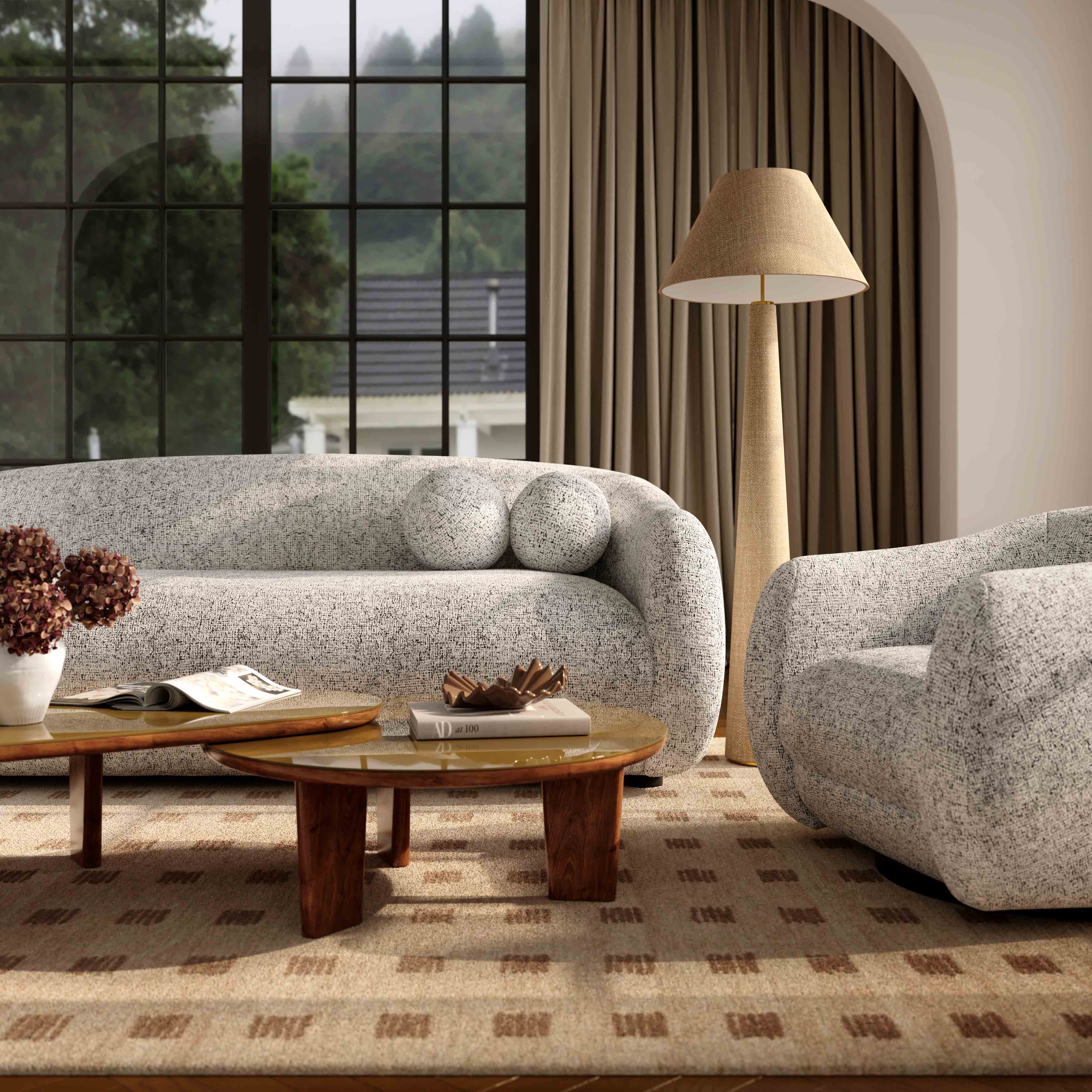 Judy 80" Black and White Woven Performance Fabric Sofa