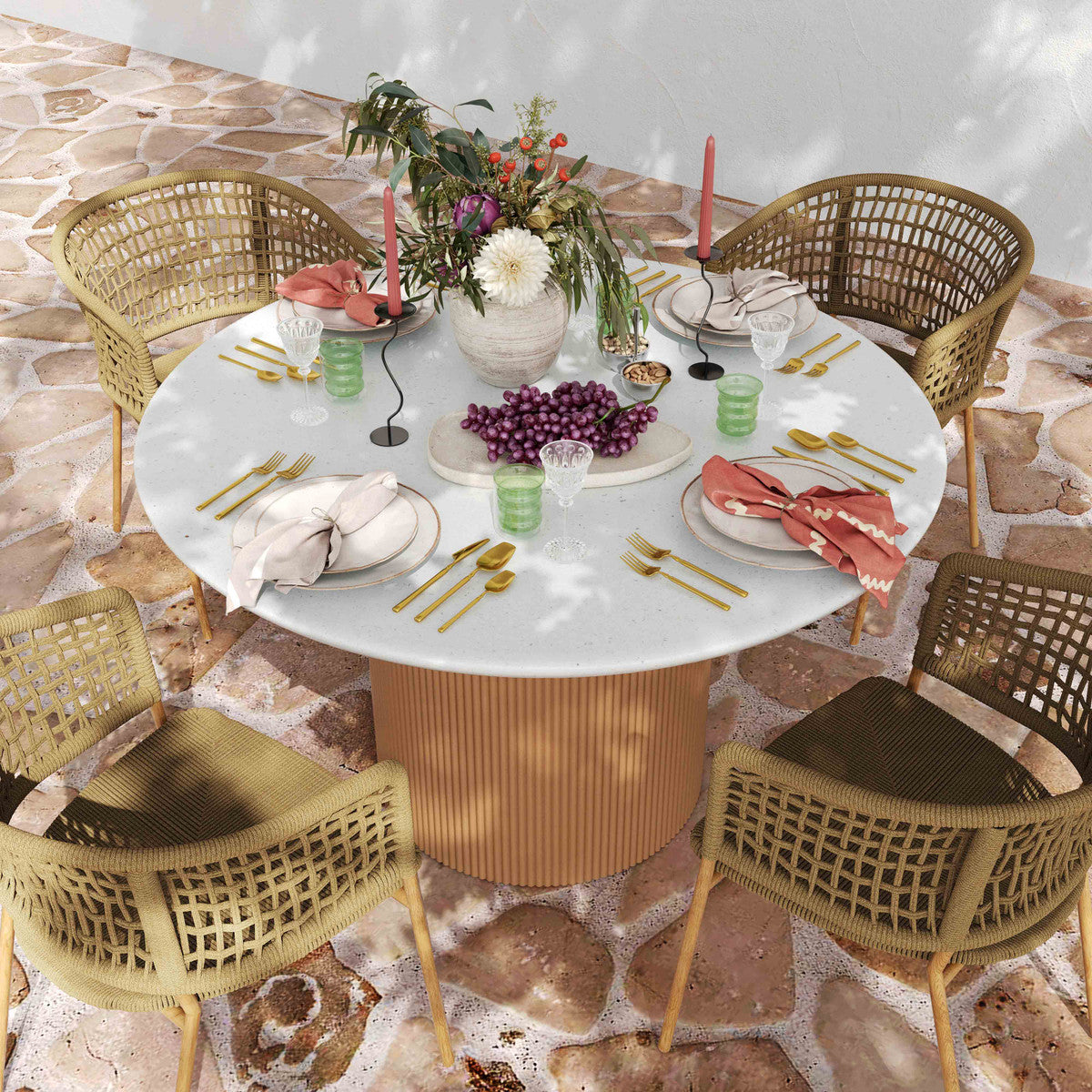 Rose Faux Terrazzo and Terracotta Concrete Indoor / Outdoor 47" Round Dining Table