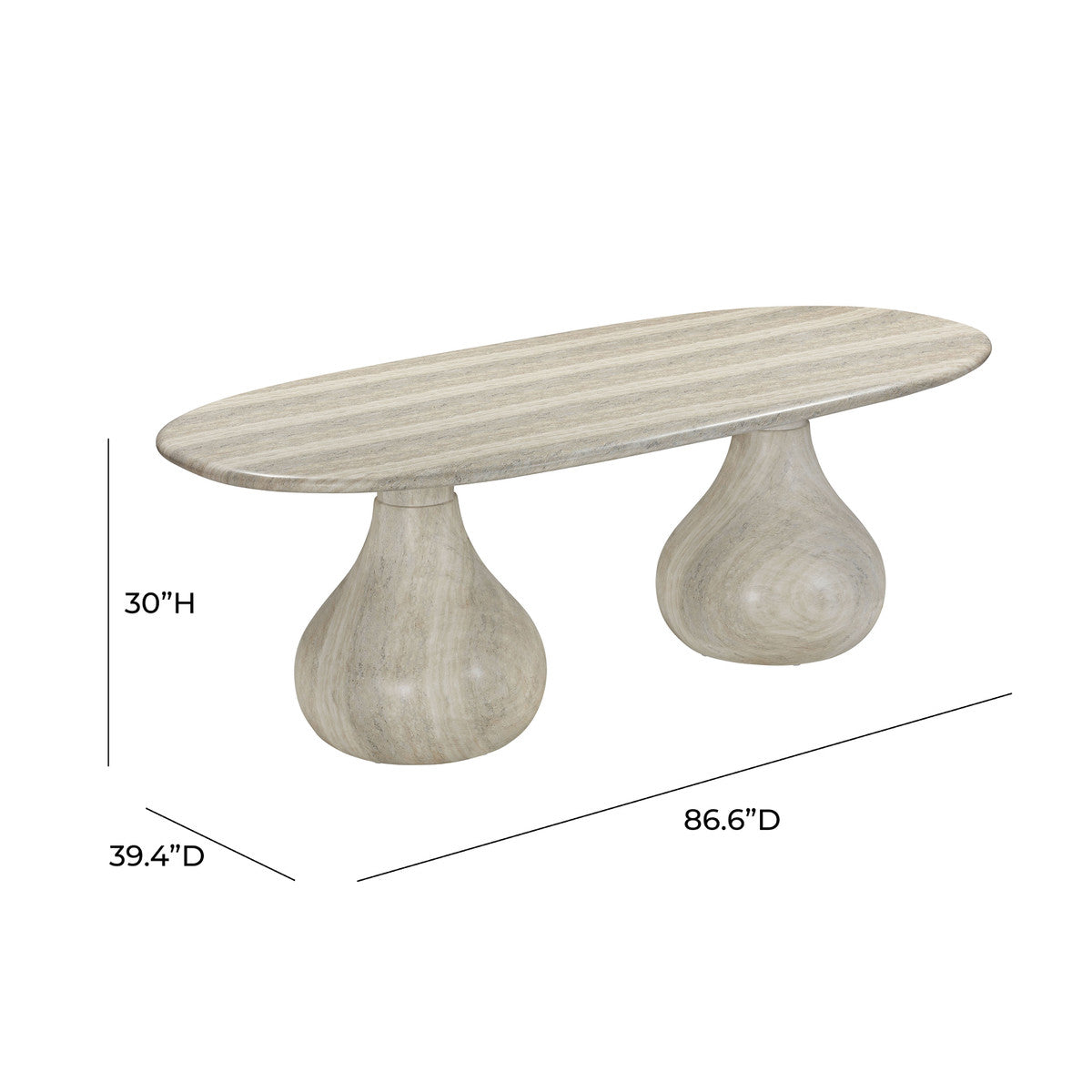 Smooch Faux Travertine Indoor / Outdoor 87" Oval Dining Table