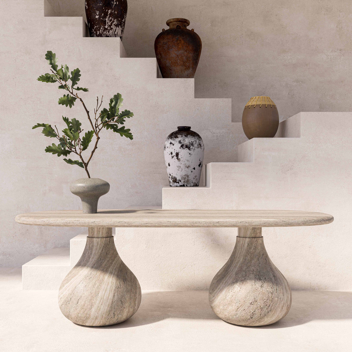 Smooch Faux Travertine Indoor / Outdoor 87" Oval Dining Table