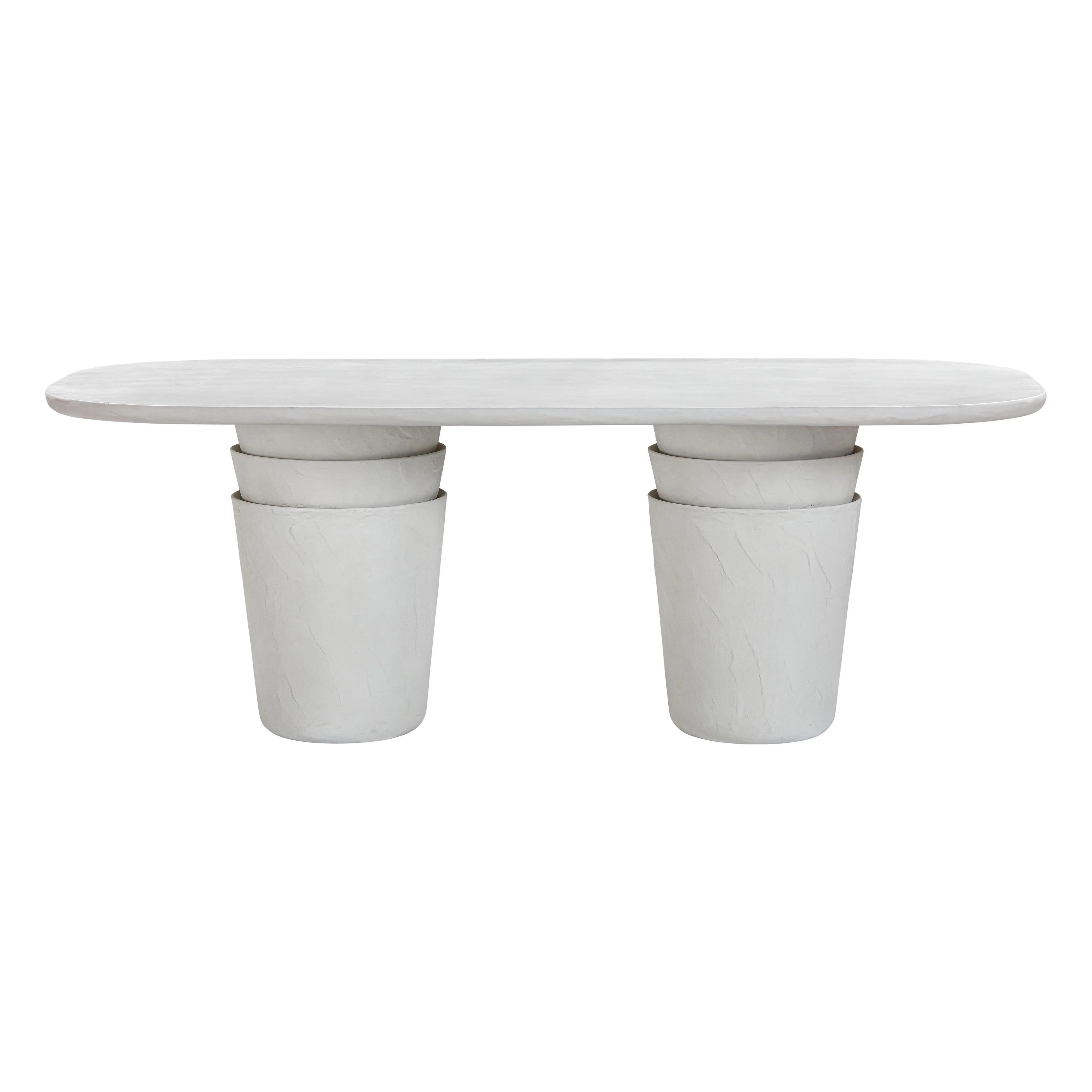 Margot 83" Light Grey Faux Plaster Indoor/Outdoor Concrete Oval Dining Table