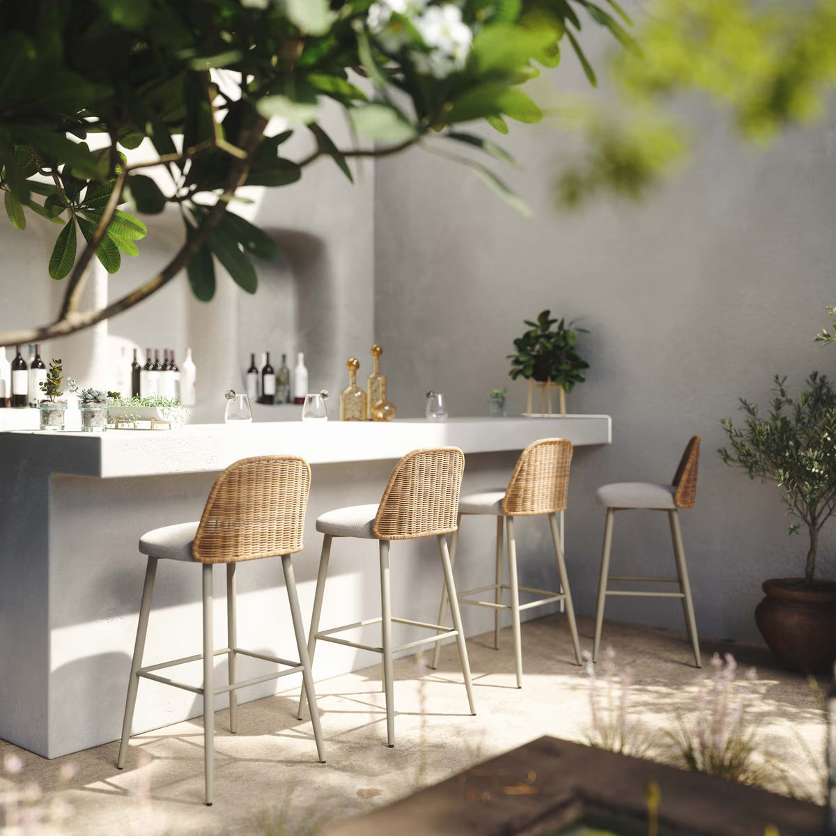 Tabouret de bar d'extérieur en tissu performant Alexa Cream