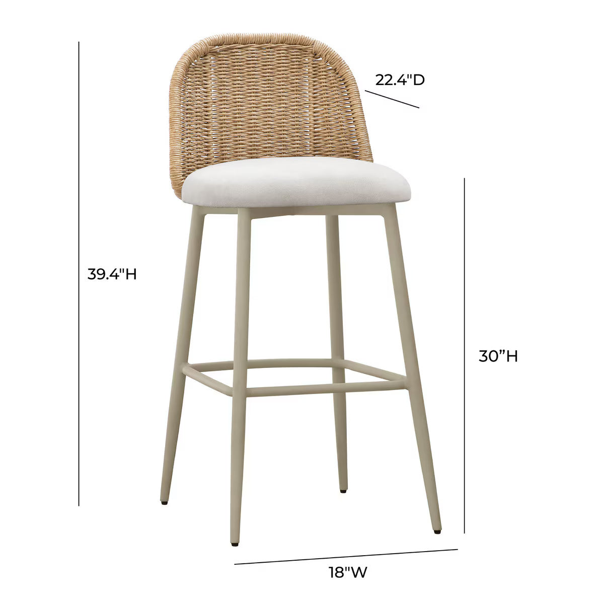 Tabouret de bar d'extérieur en tissu performant Alexa Cream