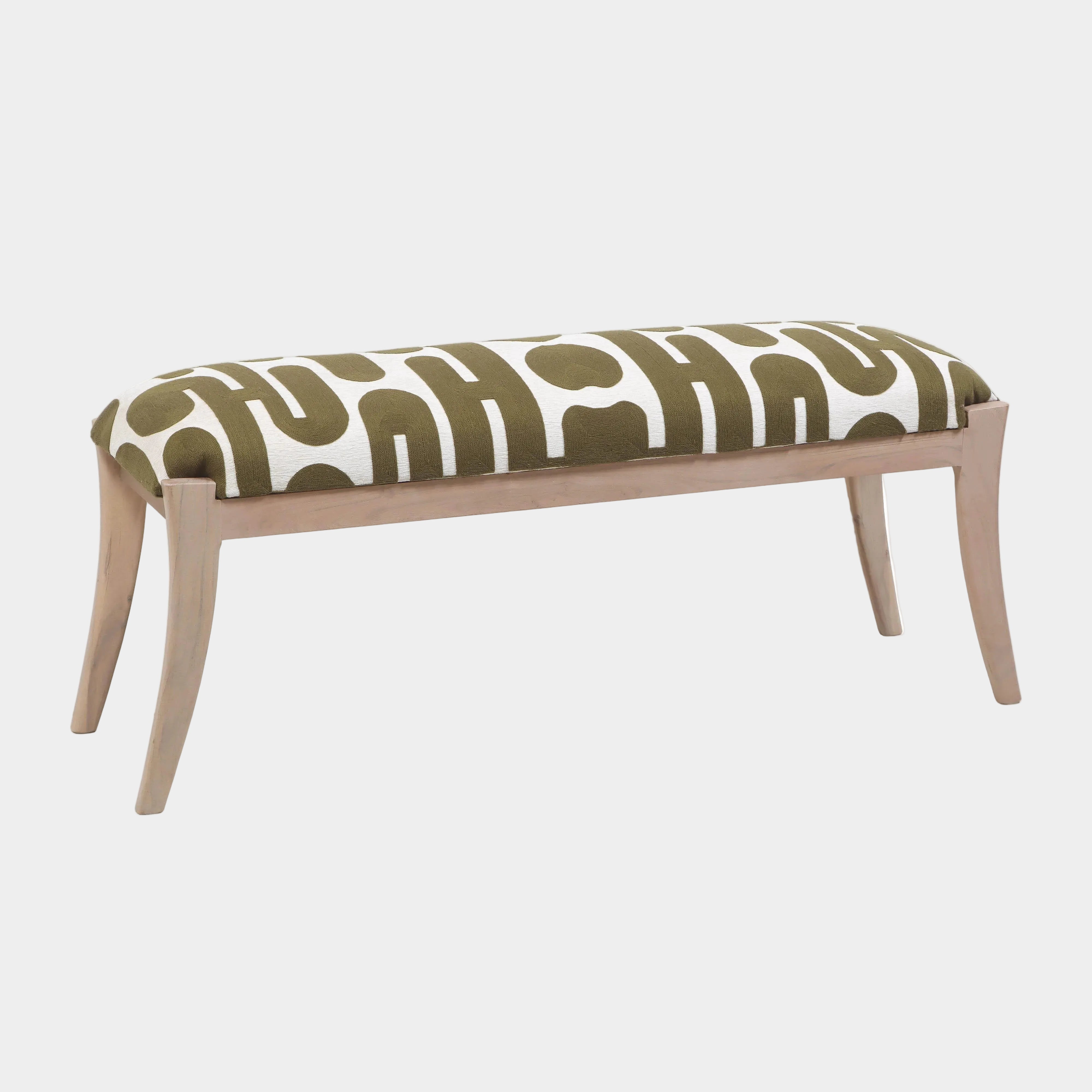 Arielle 48" Olive & White Embroidered Bench