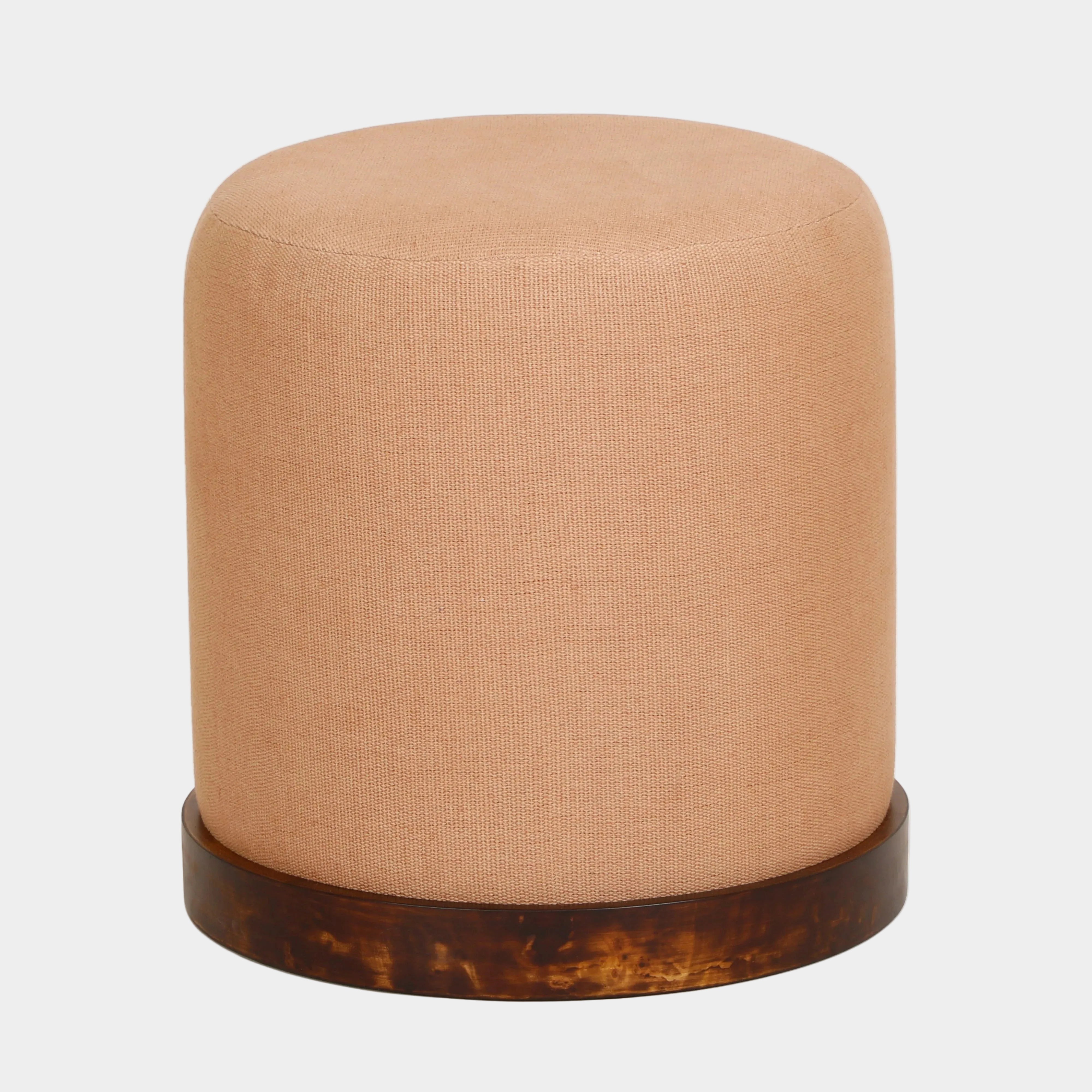 Como Burl and Cotton Jute Contract-Grade Accent Stool