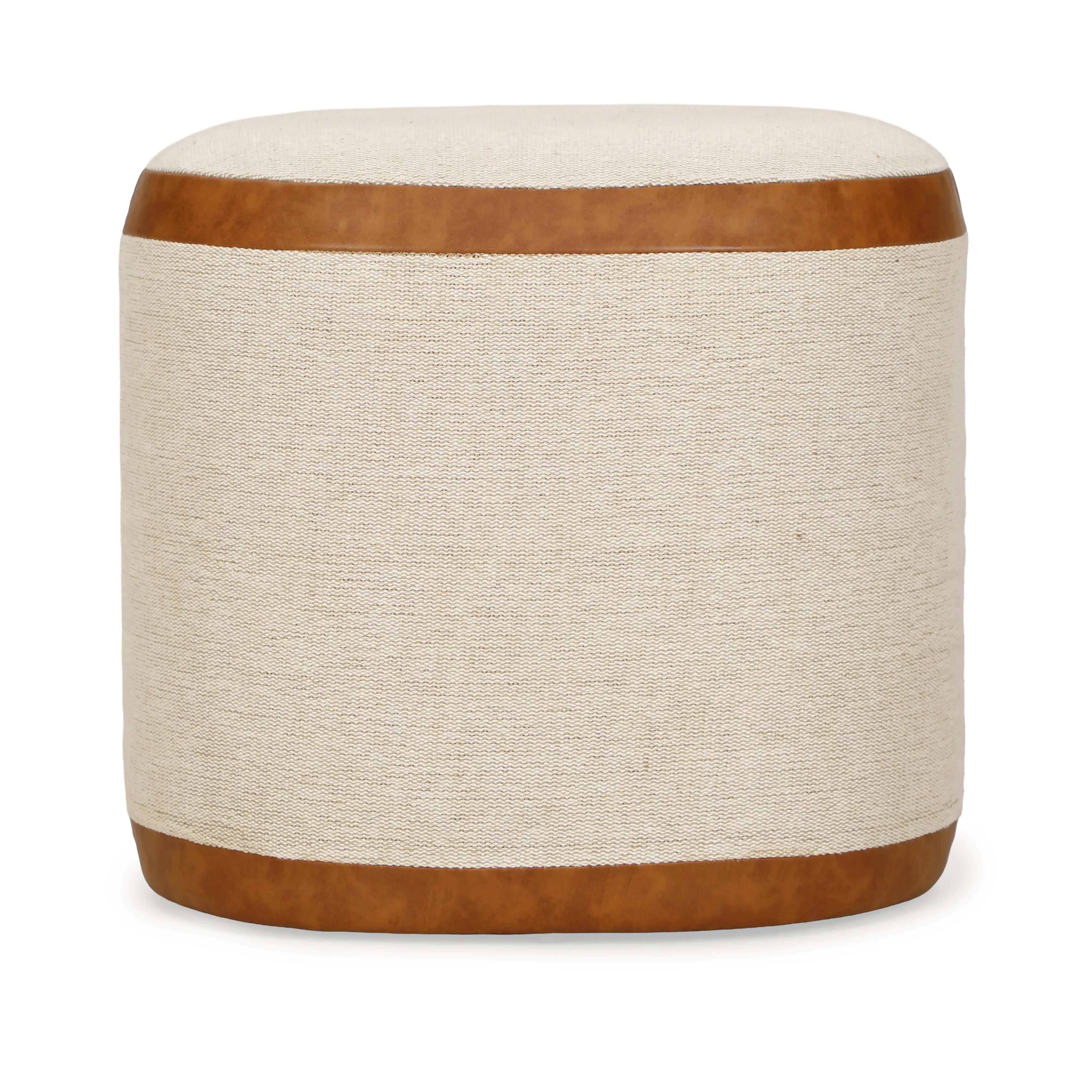 Huche Cotton Jute and Vegan Leather Oval Contract-Grade Pouf