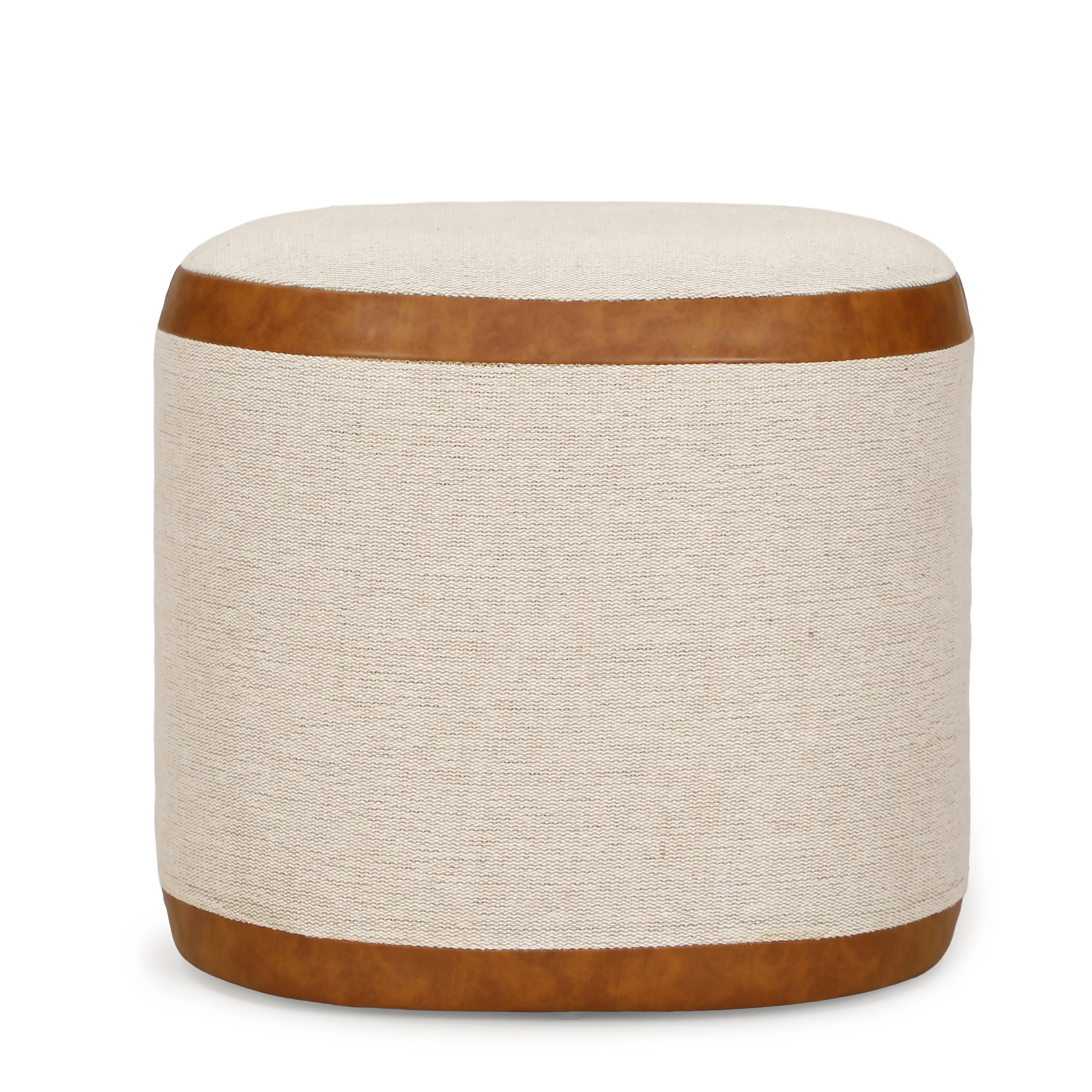 Huche Cotton Jute and Vegan Leather Oval Contract-Grade Pouf