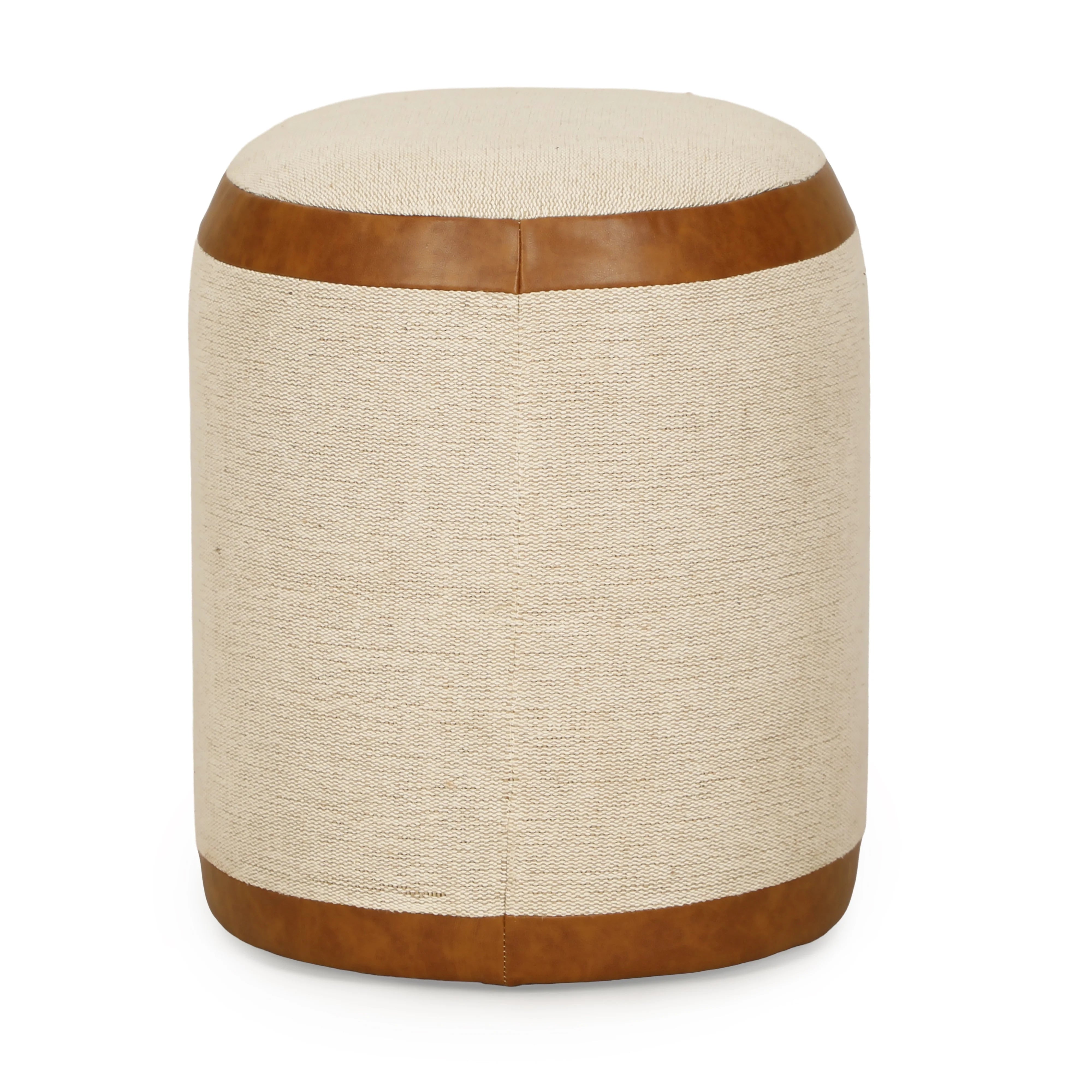 Huche Cotton Jute and Vegan Leather Oval Contract-Grade Pouf