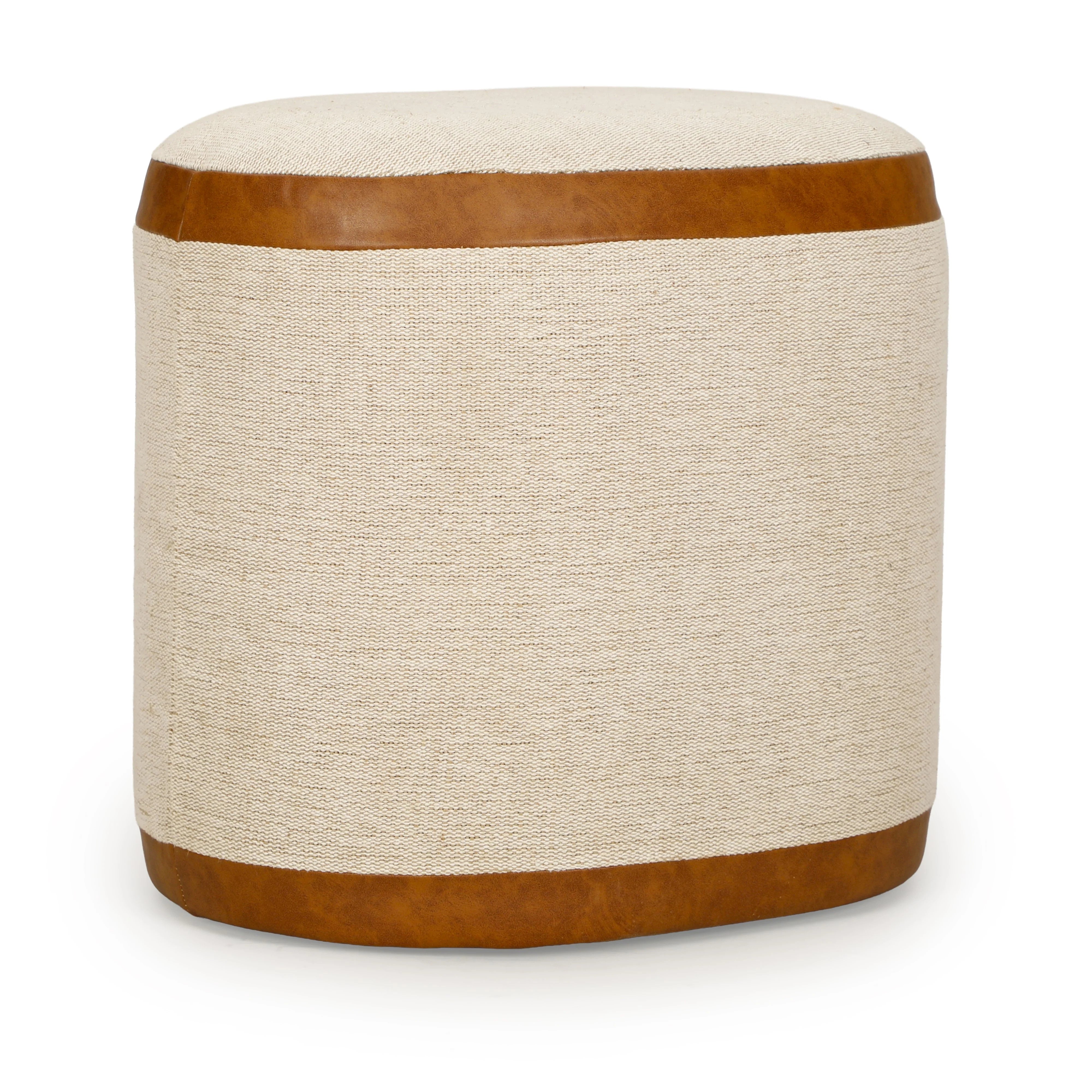 Huche Cotton Jute and Vegan Leather Oval Contract-Grade Pouf
