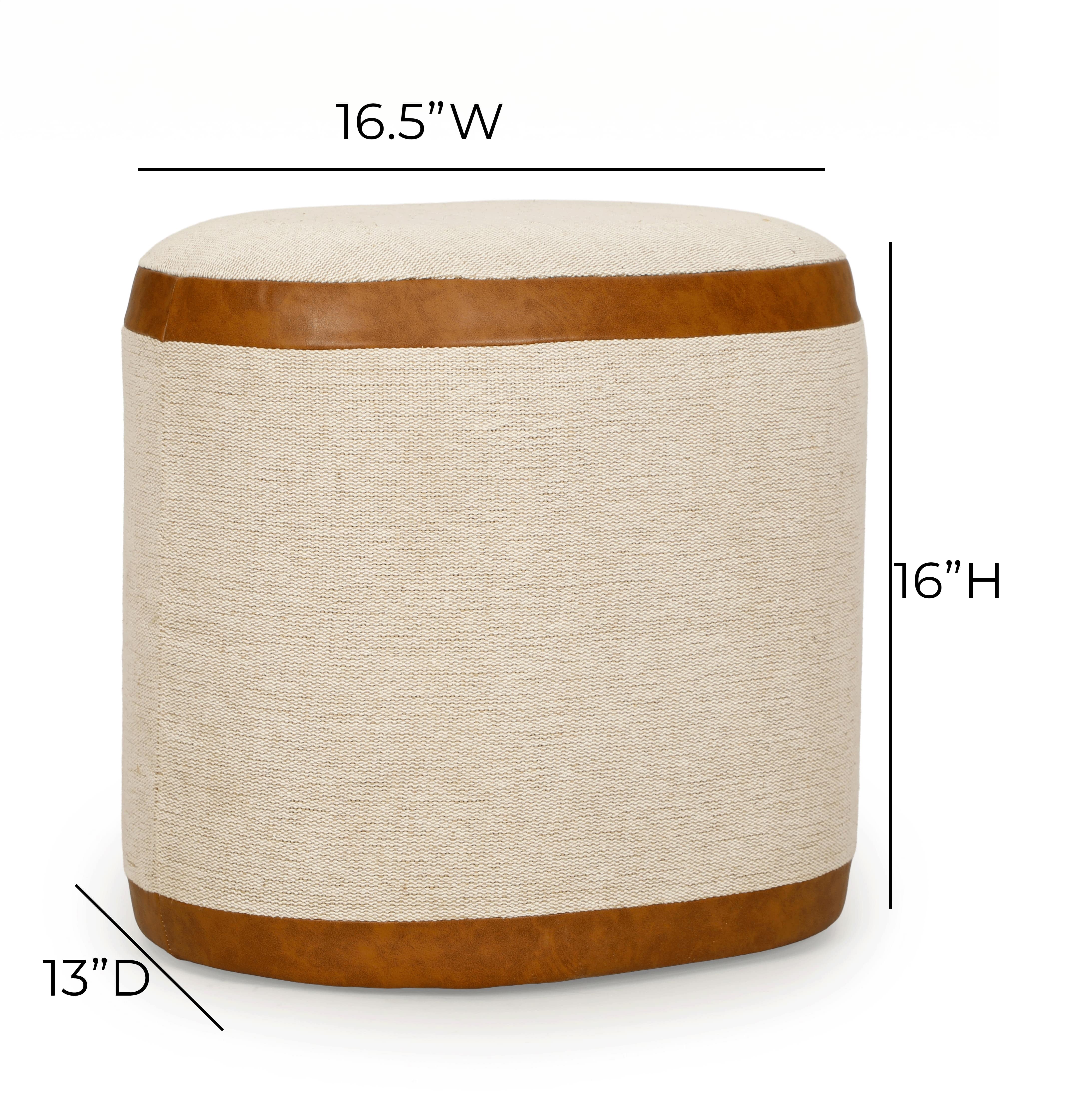 Huche Cotton Jute and Vegan Leather Oval Contract-Grade Pouf